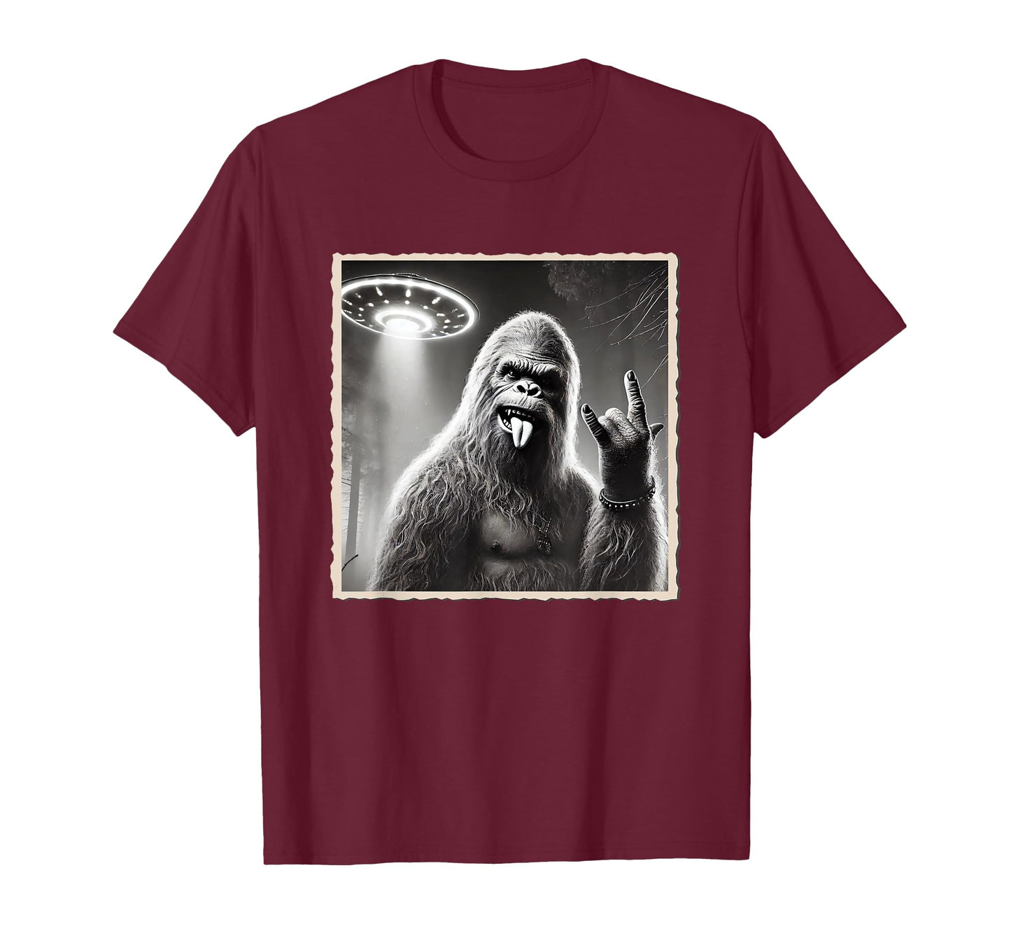 Sasquatch Selfie, Bigfoot & UFO, Rock On, Rocker, Rock Hand T-Shirt