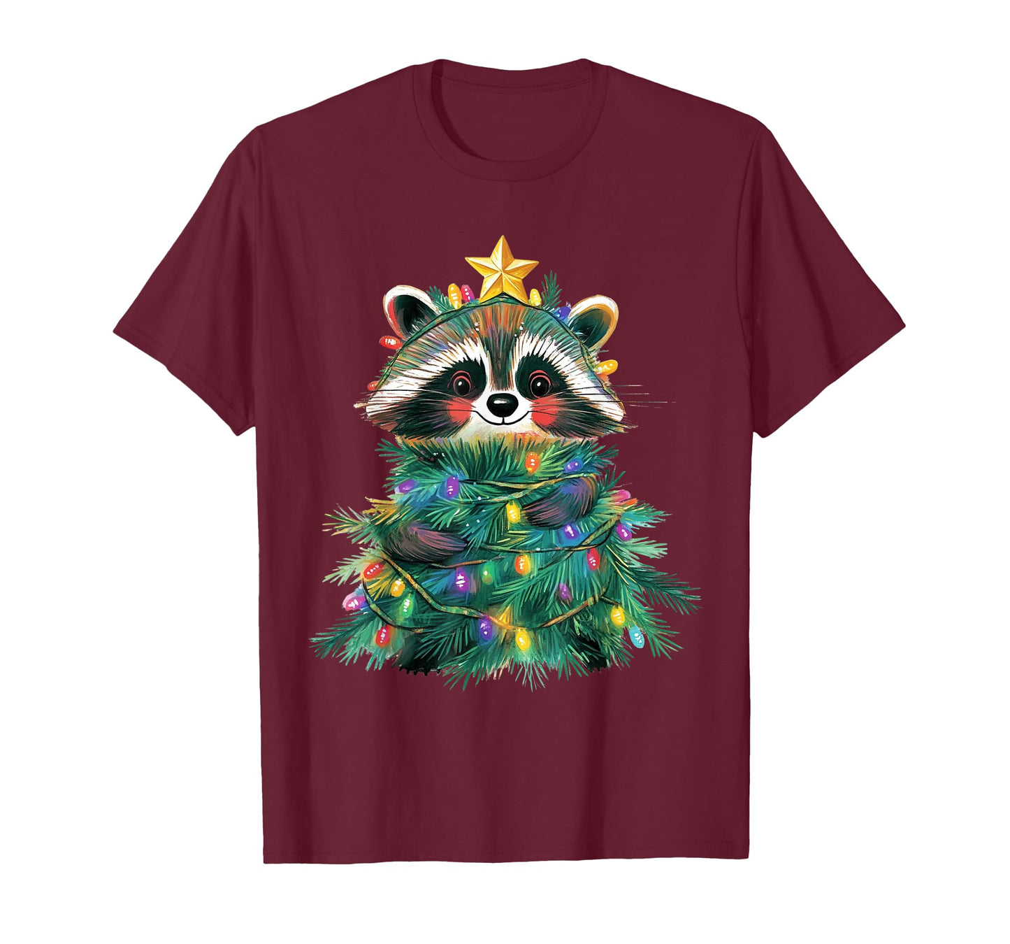 Raccoon Christmas Tree Pajamas Girls Boys Xmas Lights T-Shirt
