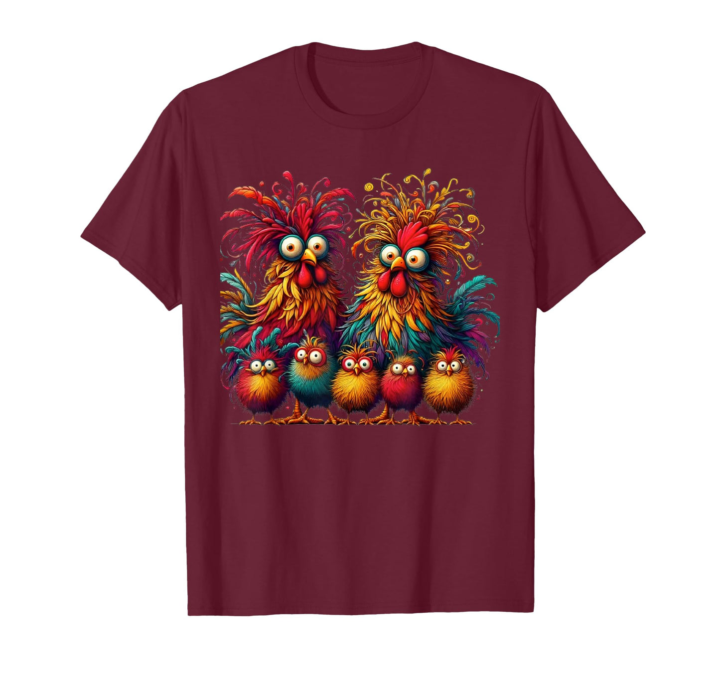 Eagerlys Colorful Funny Chicken Art Crazy Chicken Family T-Shirt