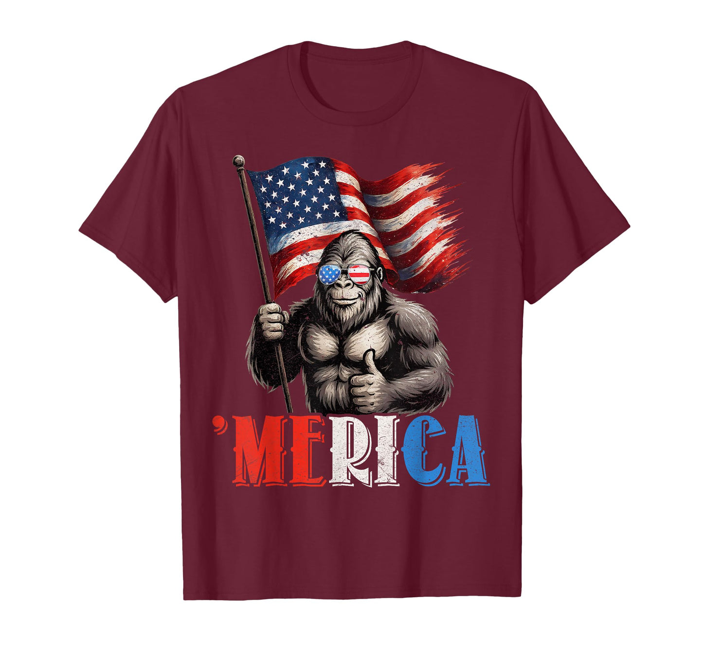 Bigfoot Merica American Flag Patriotic 4th Of July T-Shirt