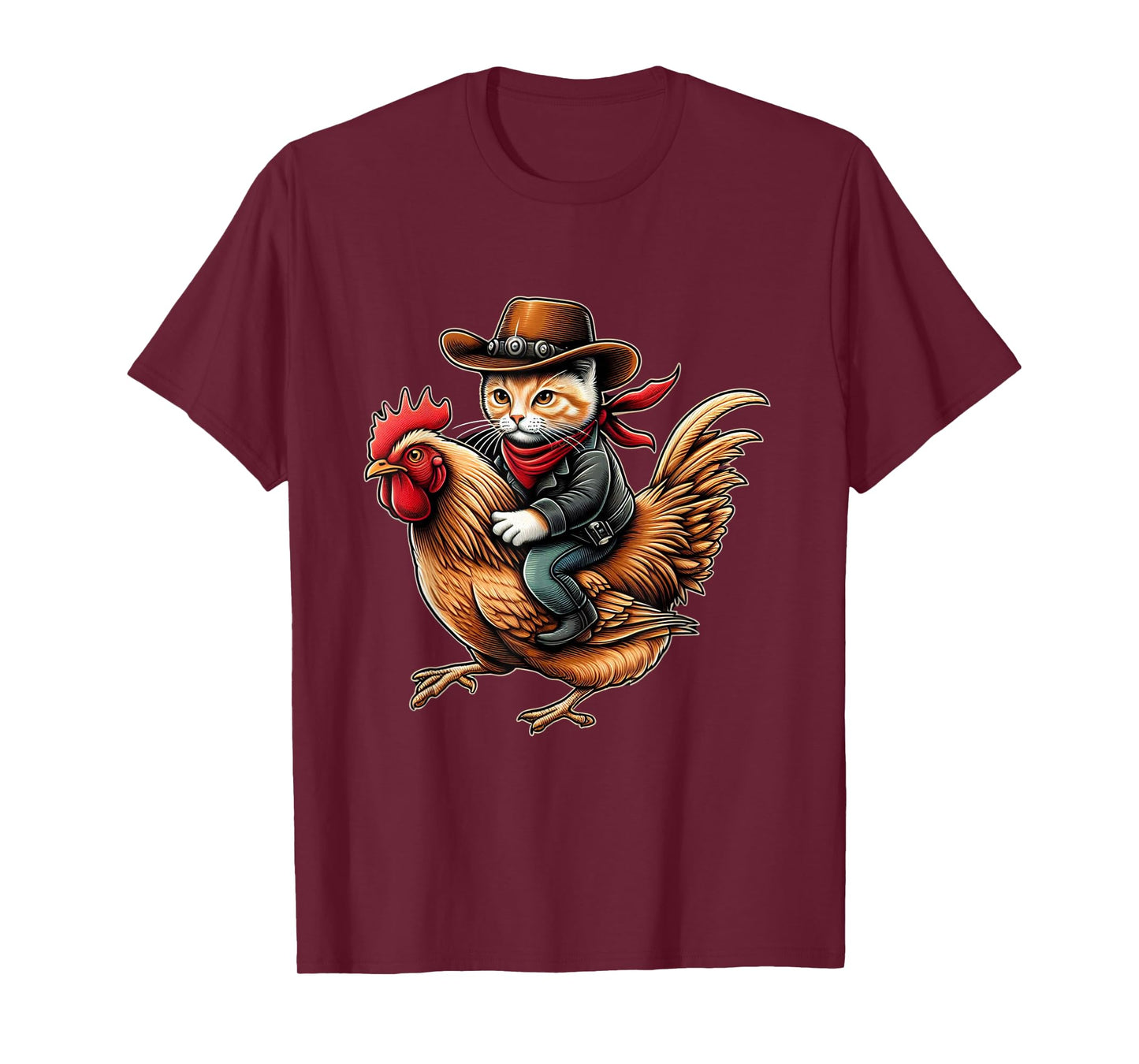 Cowboy Cat Riding Chicken Funny Western Vintage Design T-Shirt