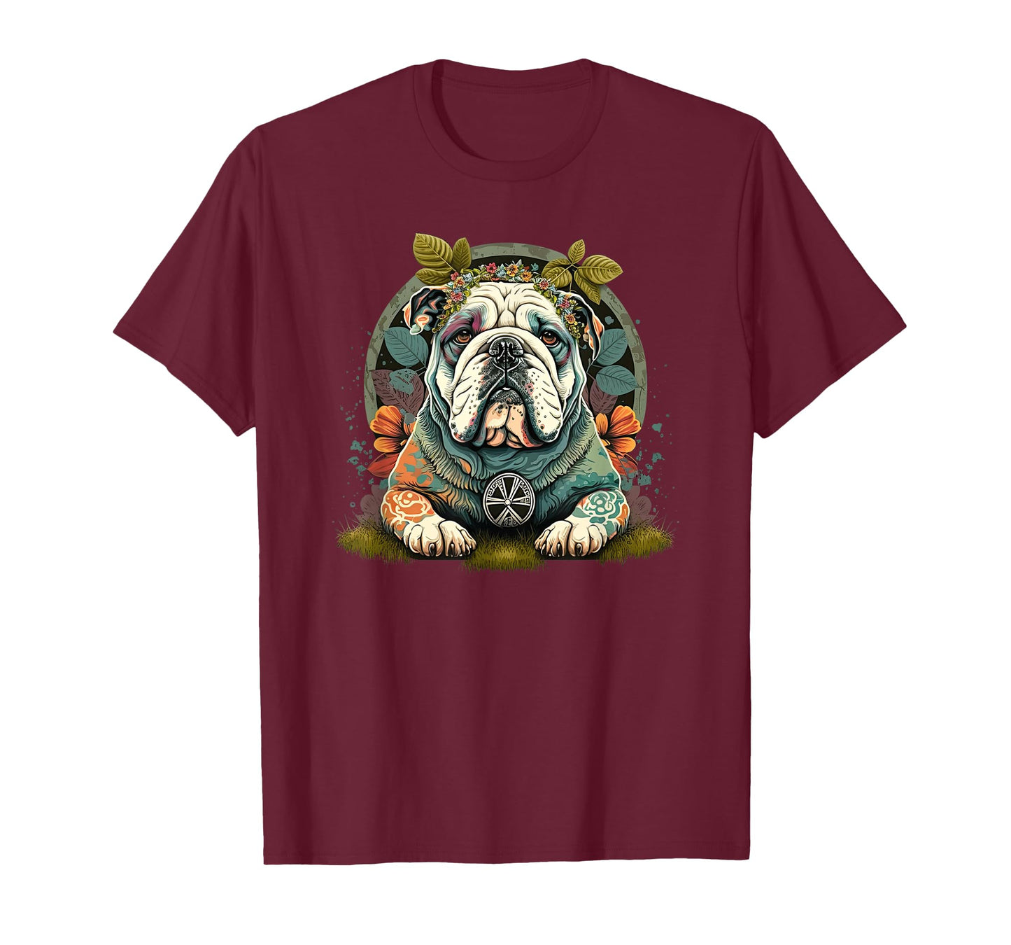 Funny Bulldog Dog Hippie T-Shirt