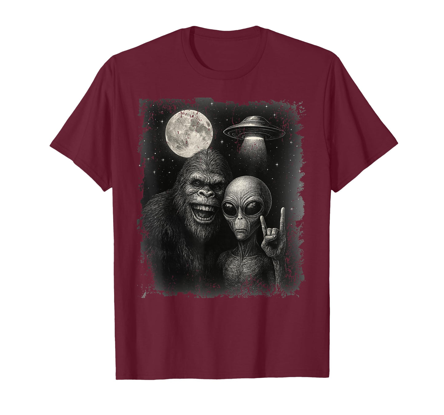 Funny Grunge Alien Selfie with Rock Bigfoot & UFO T-Shirt