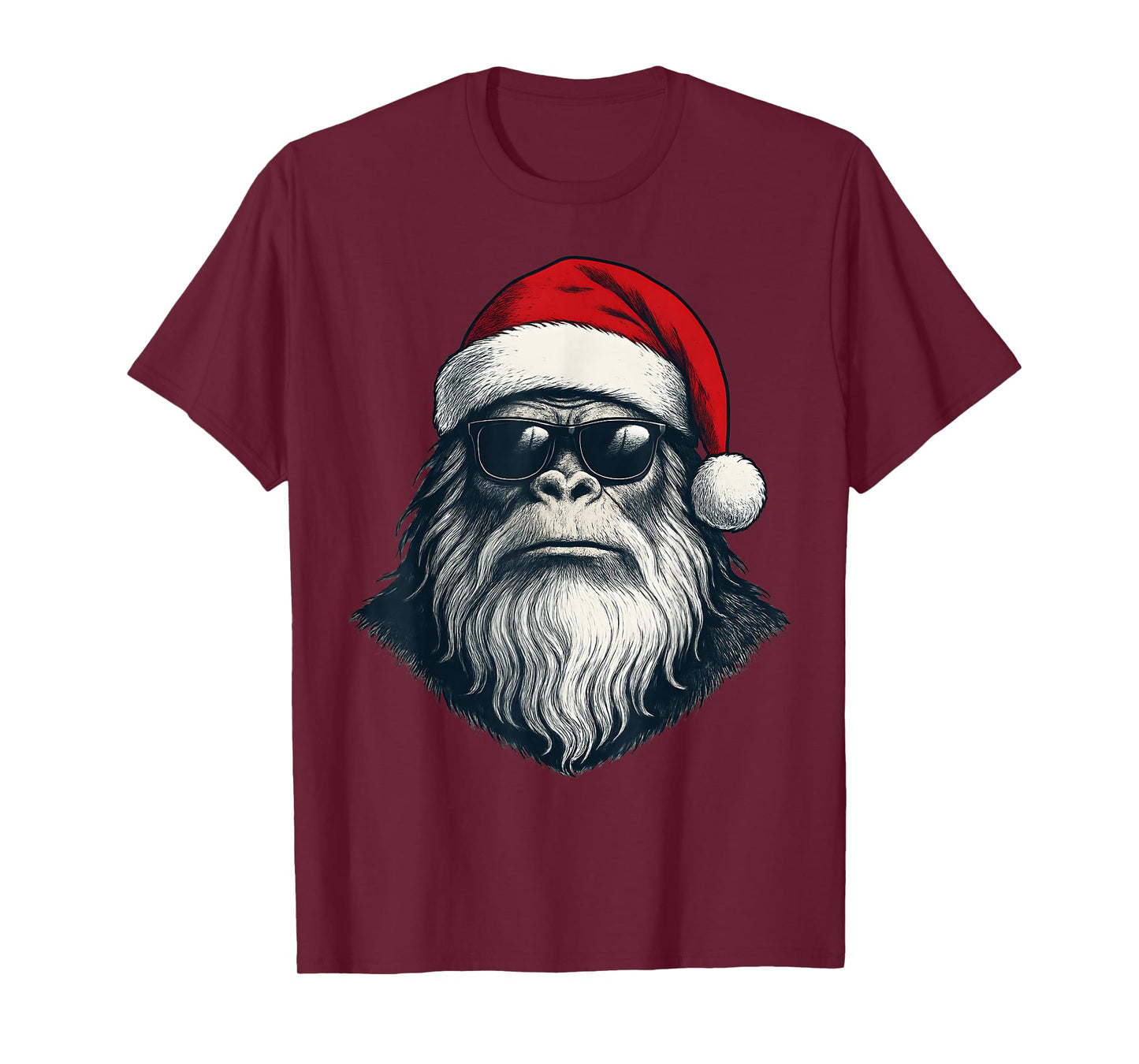 Bigfoot Face Sunglasses Santa Christmas Funny Xmas Sasquatch T-Shirt