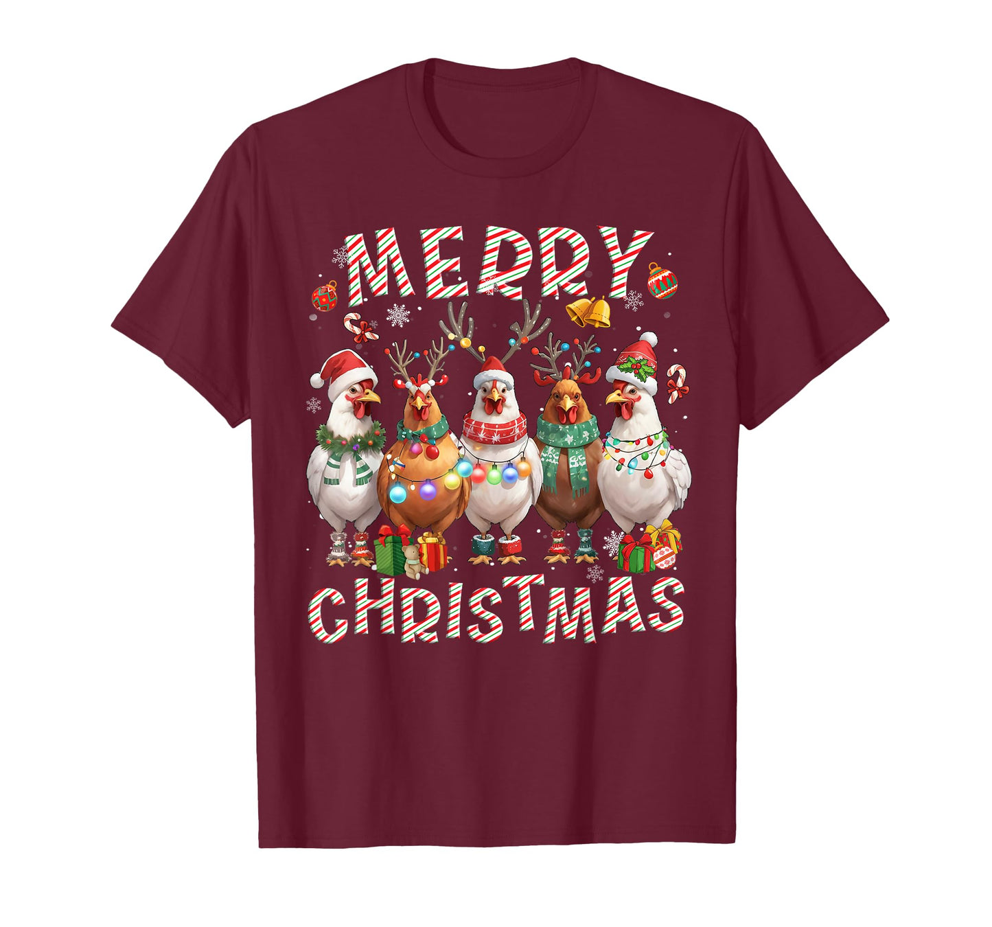 Christmas Lights Chicken Santa Funny Xmas Tree T-Shirt