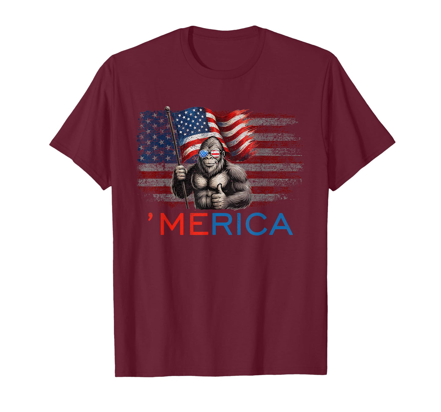 Bigfoot Merica American Flag Patriotic 4th Of July T-Shirt