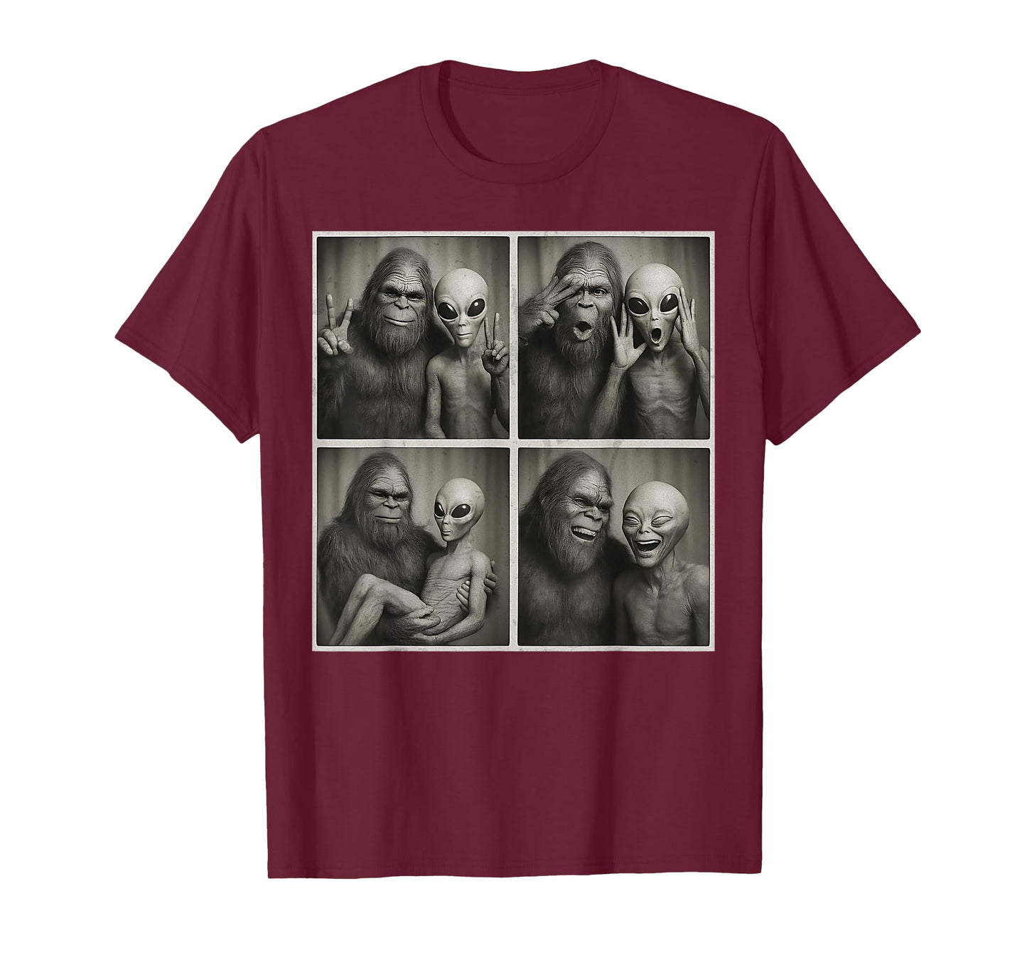 Funny Bigfoot and Alien Photobooth Vintage Sasquatch Cryptid T-Shirt