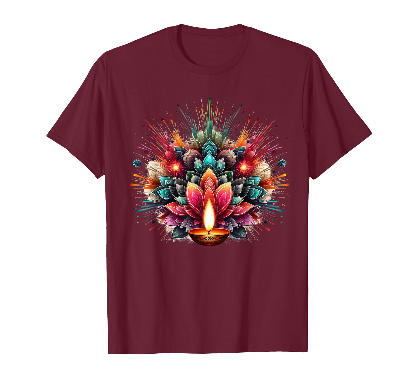 PV Mata Diwali Diya Explosion of Colors Unisex-Adults T-Shirt, Black, Small, Short Sleeve