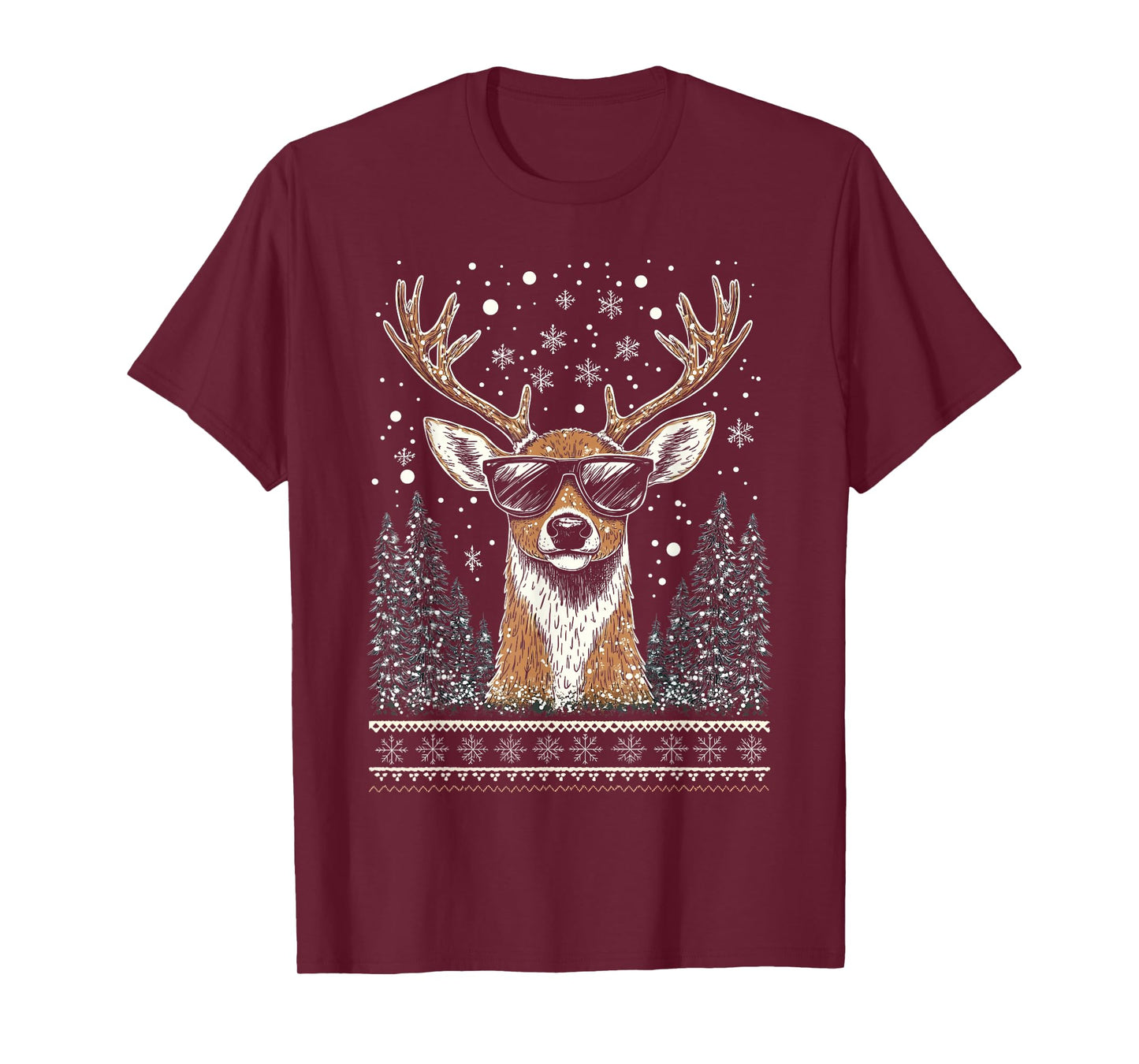 Funny Christmas Reindeer With Sunglasses Ugly Christmas T-Shirt