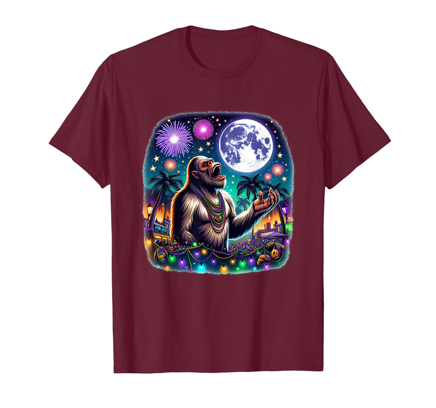 Bigfoot Meets Moon Over Mardi Gras New Orleans Fun T-Shirt