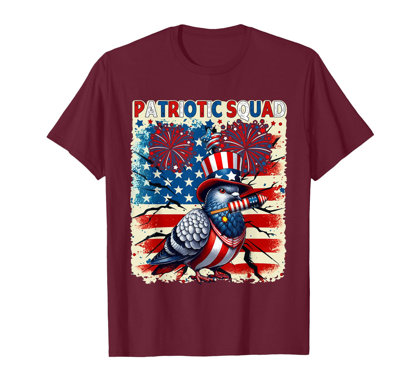 Patriotic Squad Pigeon 4th Of July Fireworks US Flag Lover T-Shirt