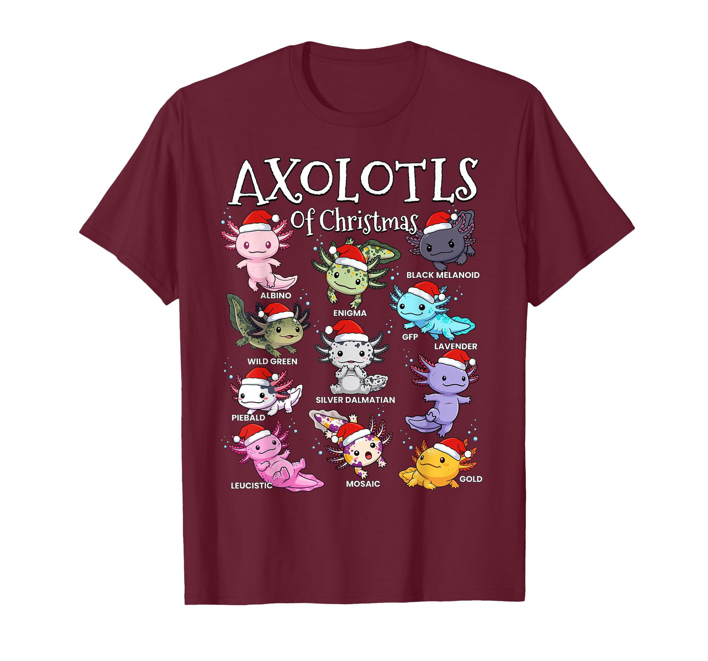 Axolotls of Christmas Kawaii Cool Graphic for Boys Girls T-Shirt