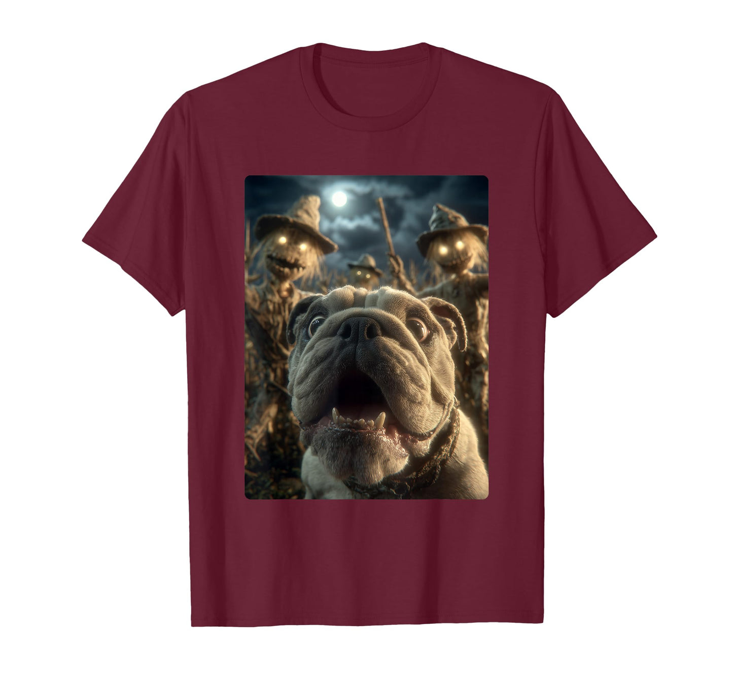 Funny Bulldog Selfie with Scarecrows Spooky Halloween Dog T-Shirt