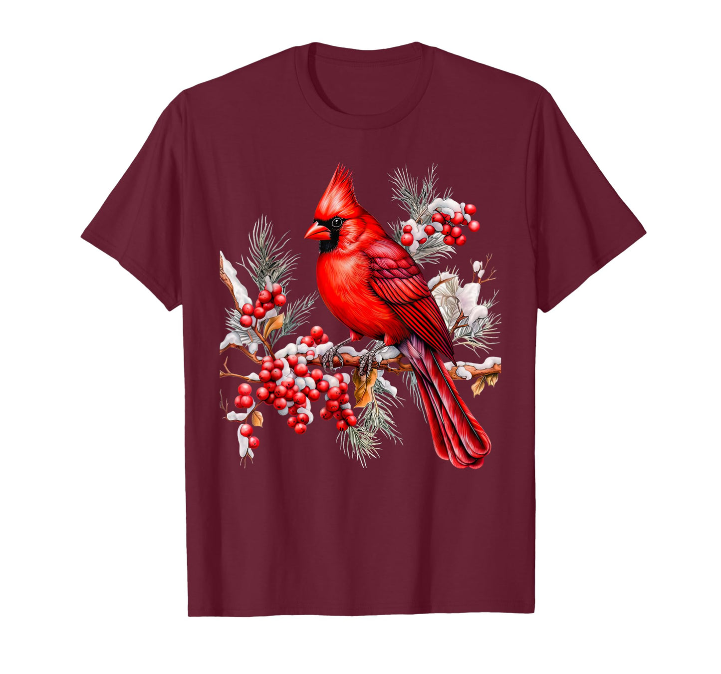 Cute Red Cardinal Flower Bird Animal Lover Design Girl Women T-Shirt
