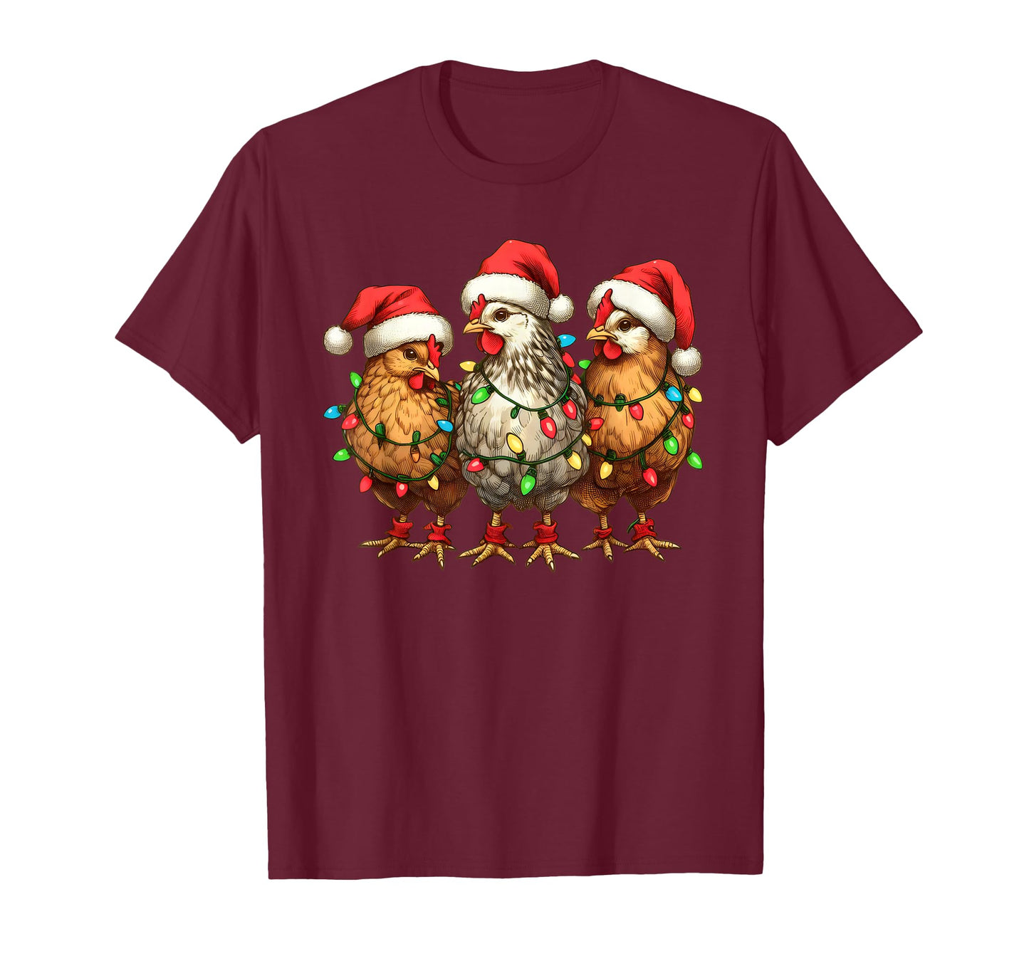 Christmas Chicken Santa Christmas Lights Chicken Xmas Tree T-Shirt