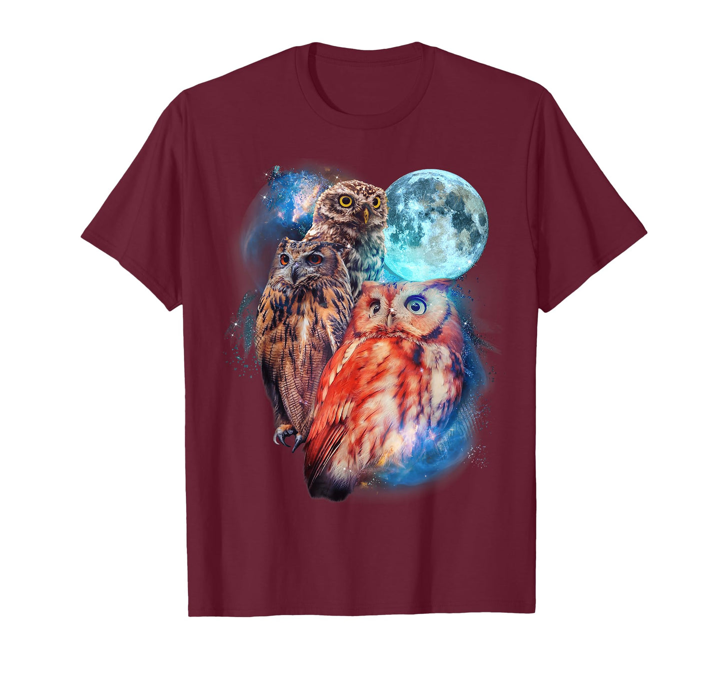 3 Moon Owl Funny Nocturnal Birds Of Prey Graphic Art Humor T-Shirt