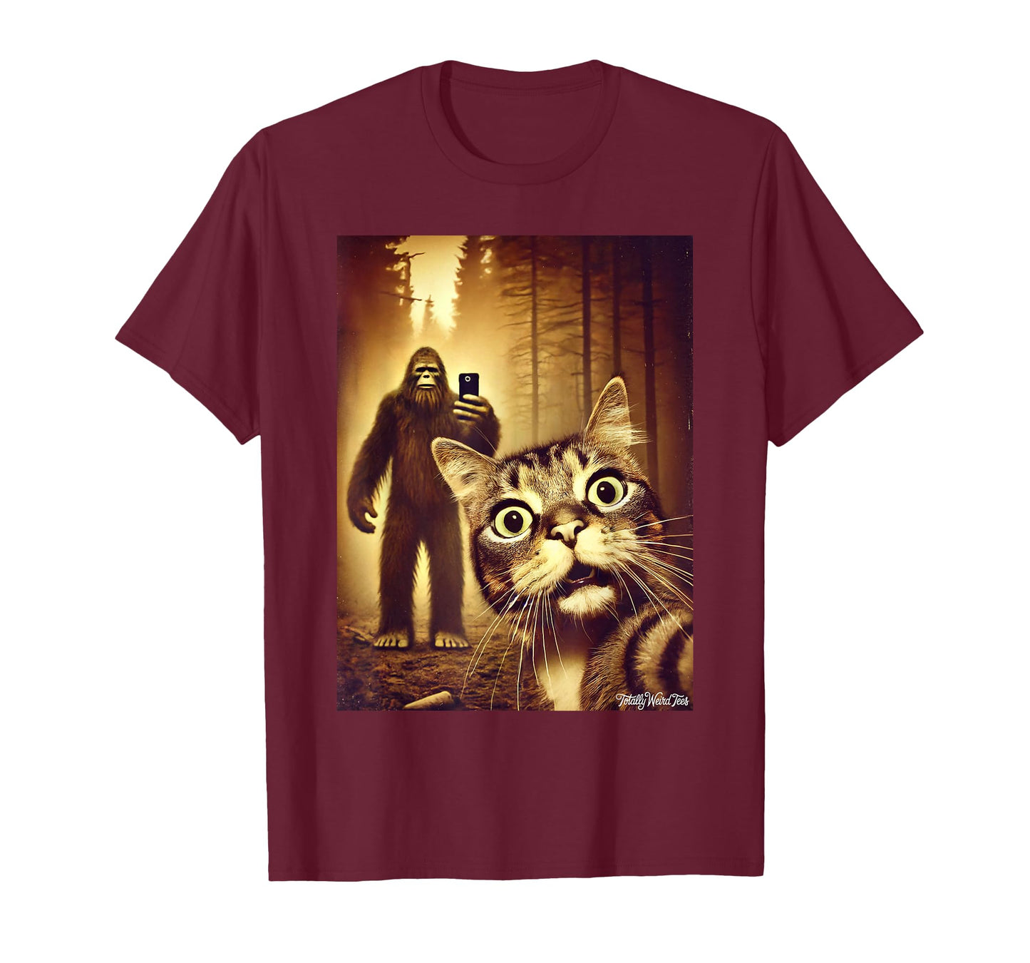 Cat Sasquatch Selfie Funny Forests Bigfoot Art T-Shirt