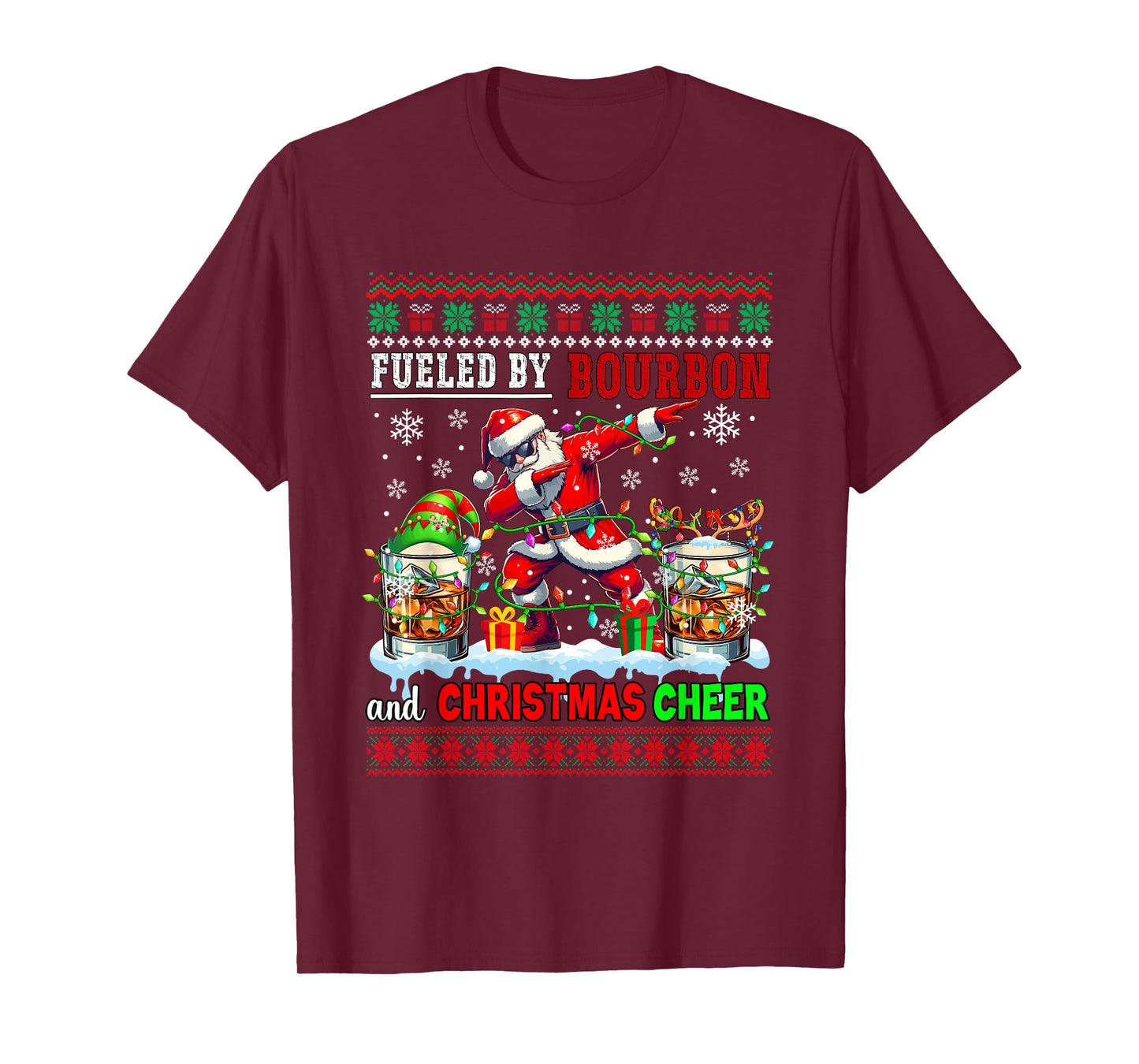 Fueled by Bourbon and Xmas Cheer Sweater Drinker Santa T-Shirt