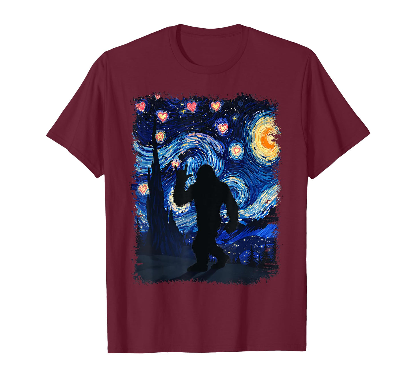 Valentine Van Gogh Starry Night Bigfoot Sasquatch Lover T-Shirt