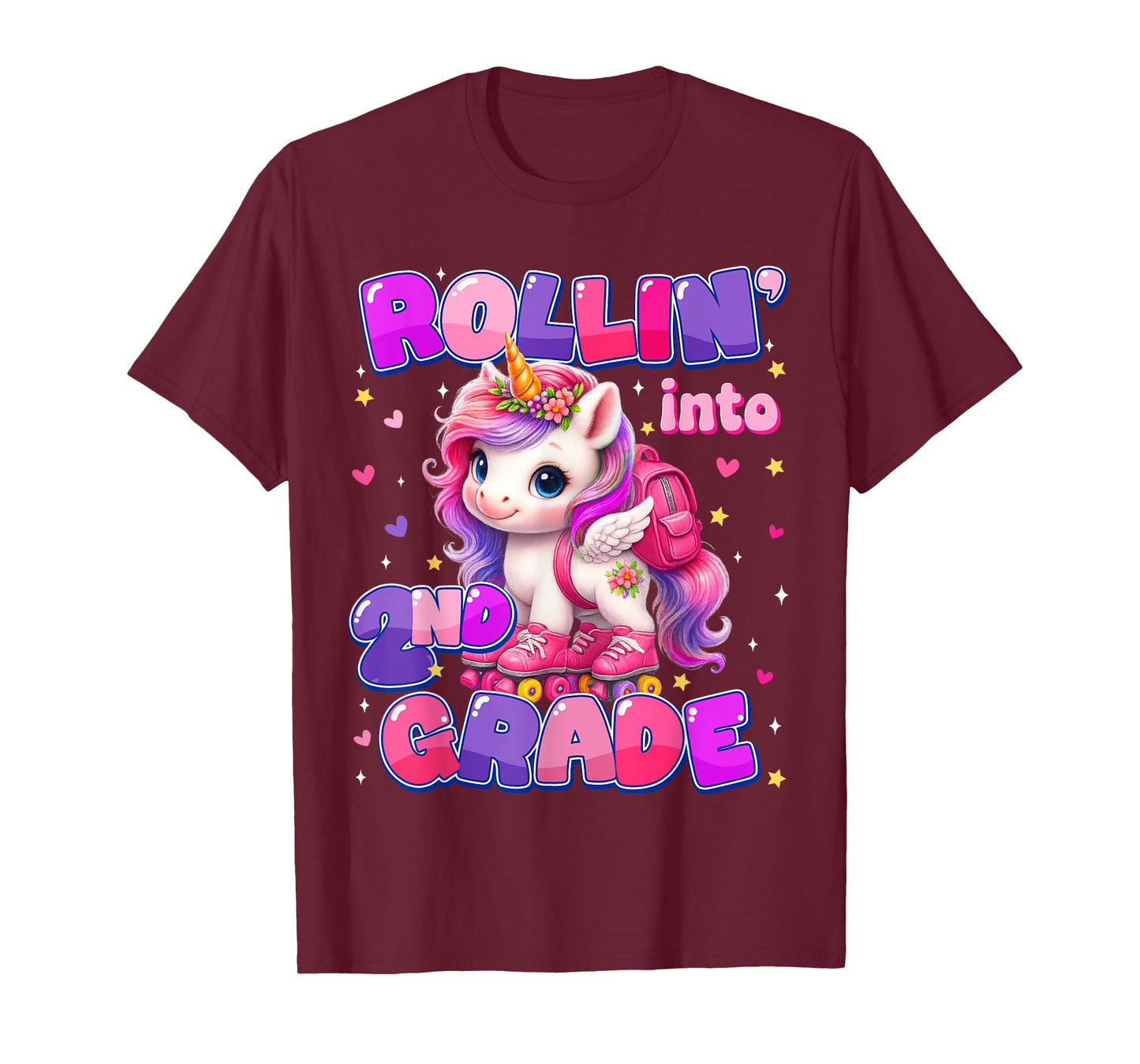 Rolling Into 2nd Grade Unicorn First Day Of School Girls T-Shirt