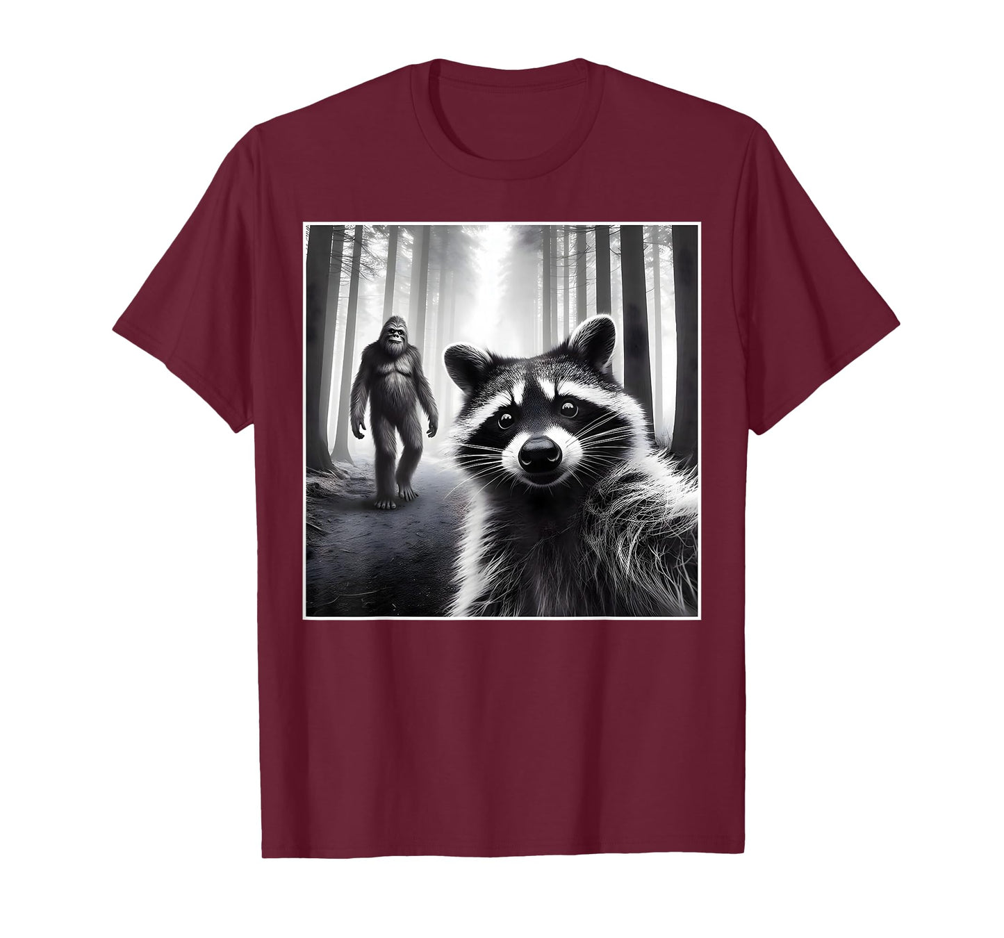 Scared Raccoon Selfie With Sasquatch Bigfoot Funny Raccoon T-Shirt