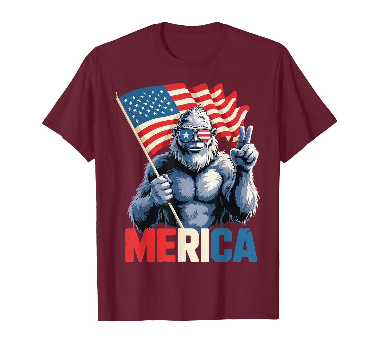 Bigfoot Merica American Flag Patriotic 4th Of July T-Shirt