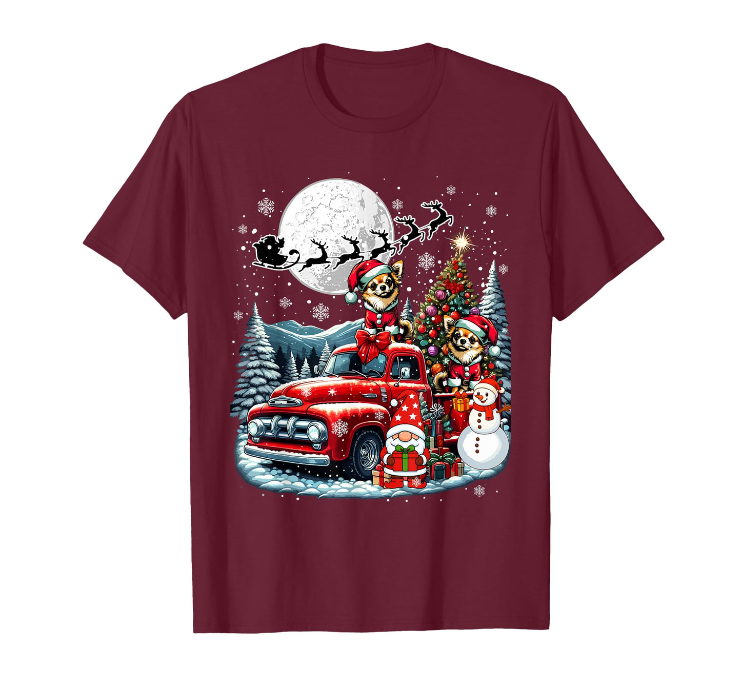 Group Xmas Gnome Snowman Santa Chihuahuas On Pickup Truck T-Shirt