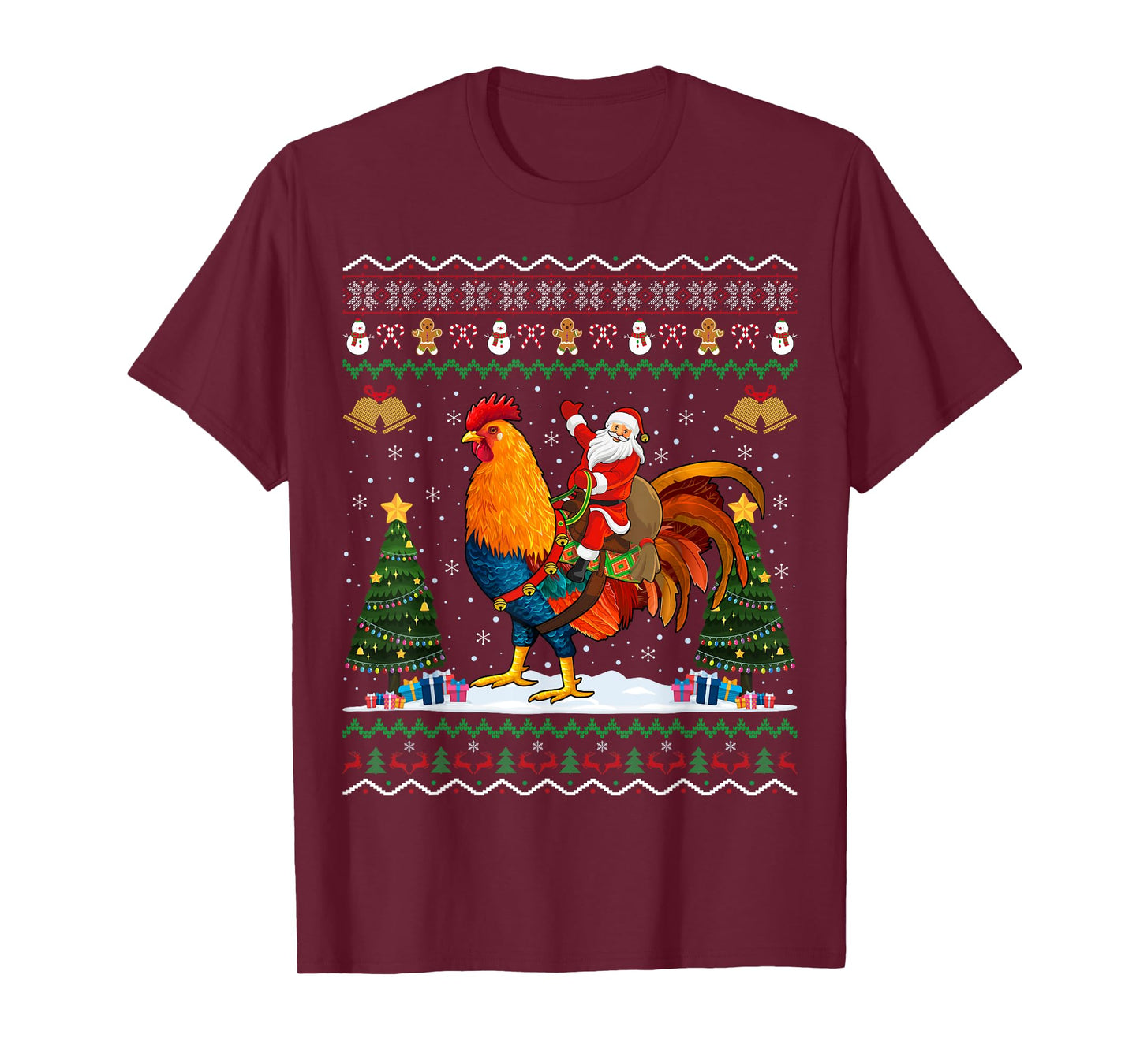 Rooster Ugly Xmas Gift Santa Riding Rooster Christmas T-Shirt