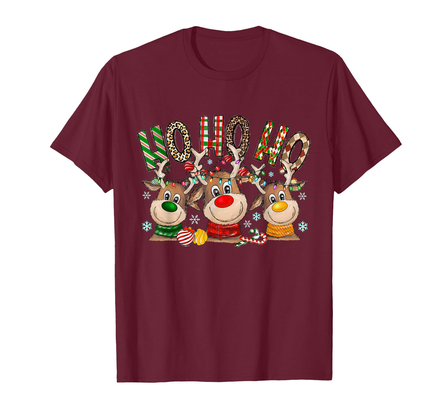 Ho Ho Ho Reindeers Christmas Light Xmas Holiday Men Women T-Shirt