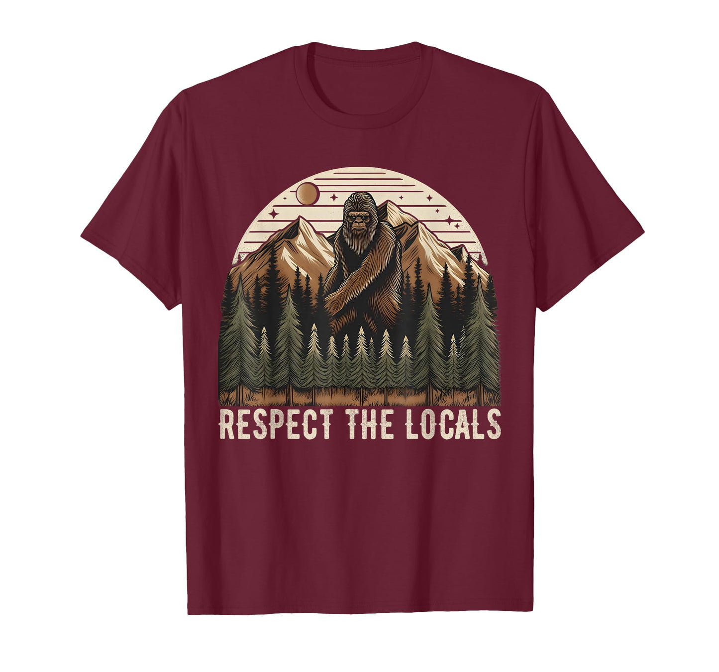 Vintage Respect the Locals Hiking Camping Climbing Bigfoot T-Shirt