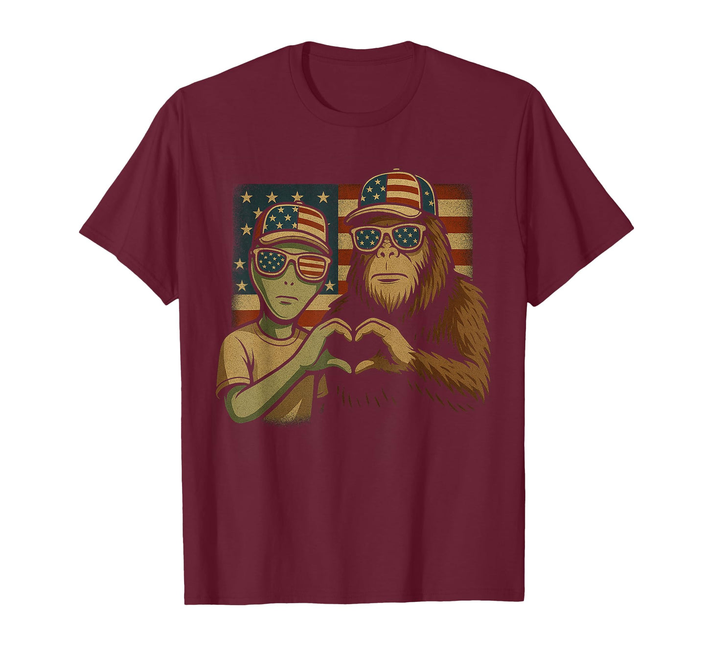 Funny Bigfoot Sasquatch UFO Bigfoot And Alien 4th Of July T-Shirt