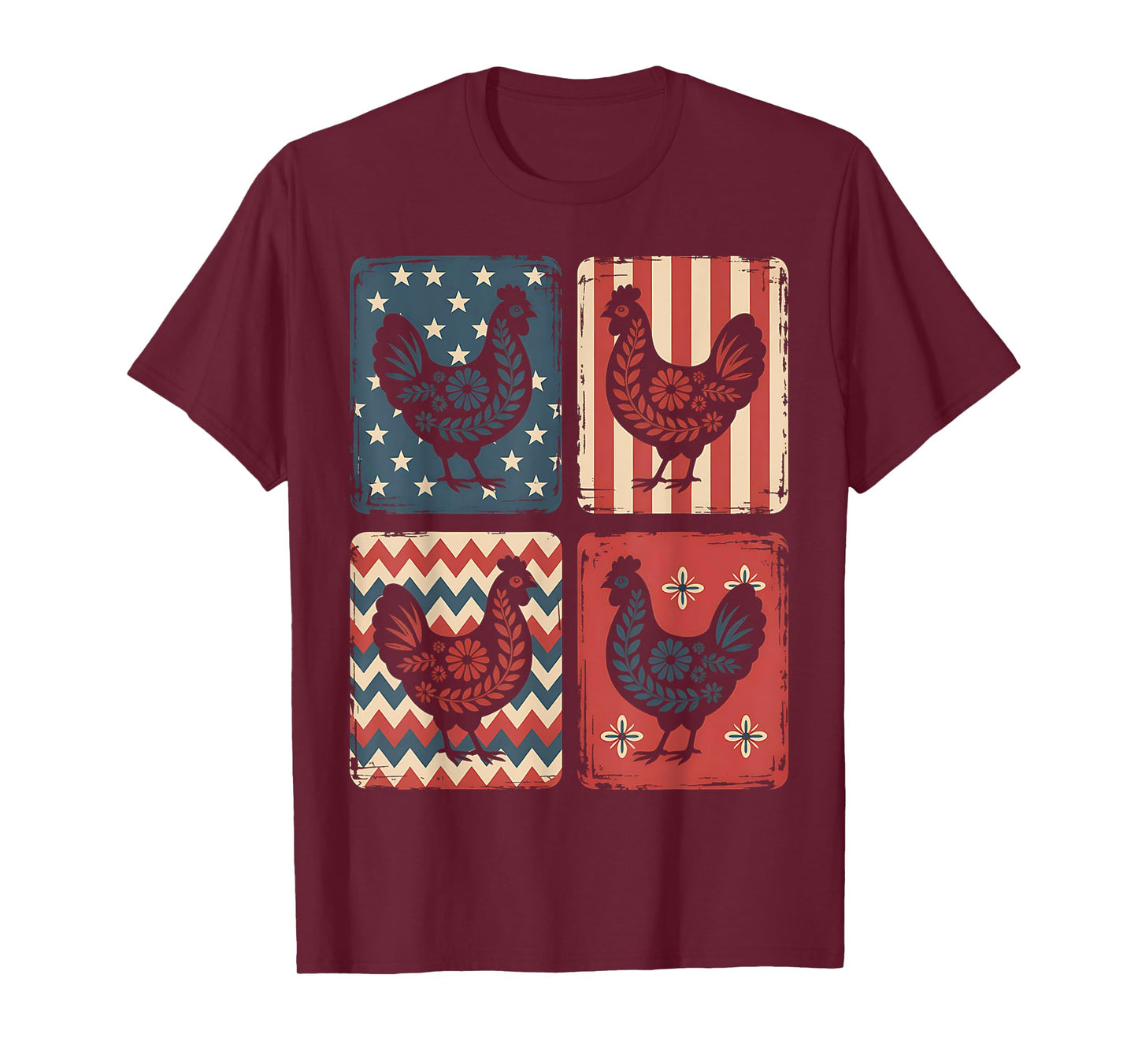 Patriotic Floral Chicken USA Flag 4th of July Chicken Lover T-Shirt