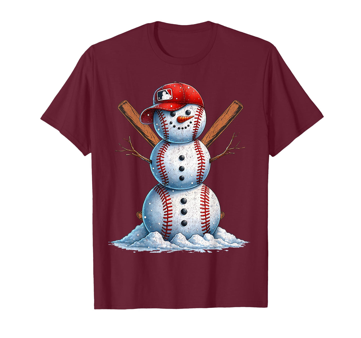 Baseball Snowman Balls Snow Christmas Xmas Men Women Player T-Shirt