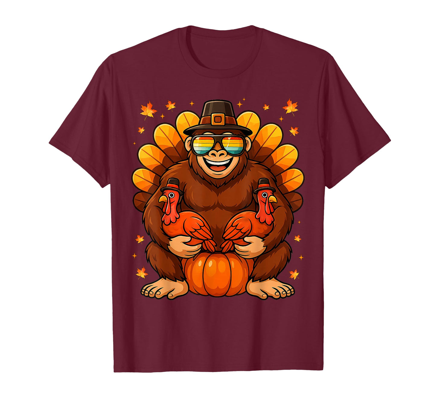 Funny Bigfoot Turkey Retro Vintage Thanksgiving Boys Kids Me T-Shirt