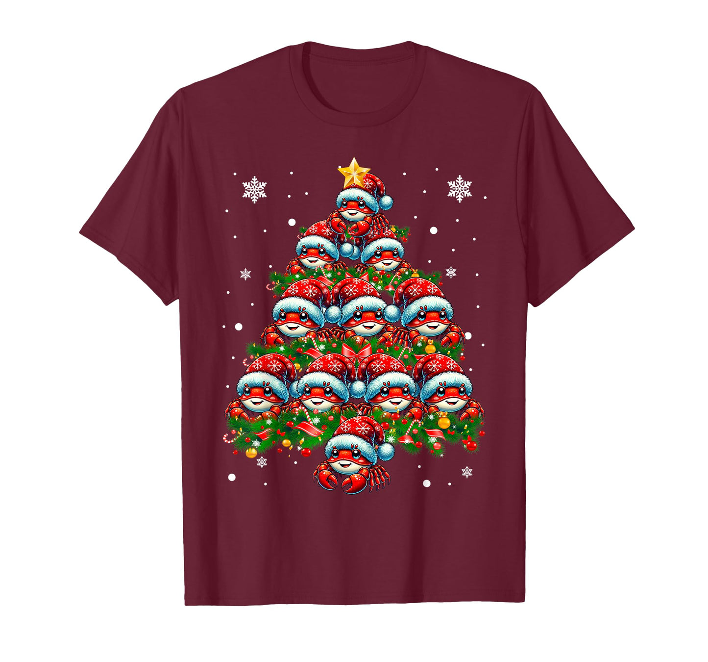 Crab Lighting Xmas Holiday Santa Crab Christmas Tree T-Shirt