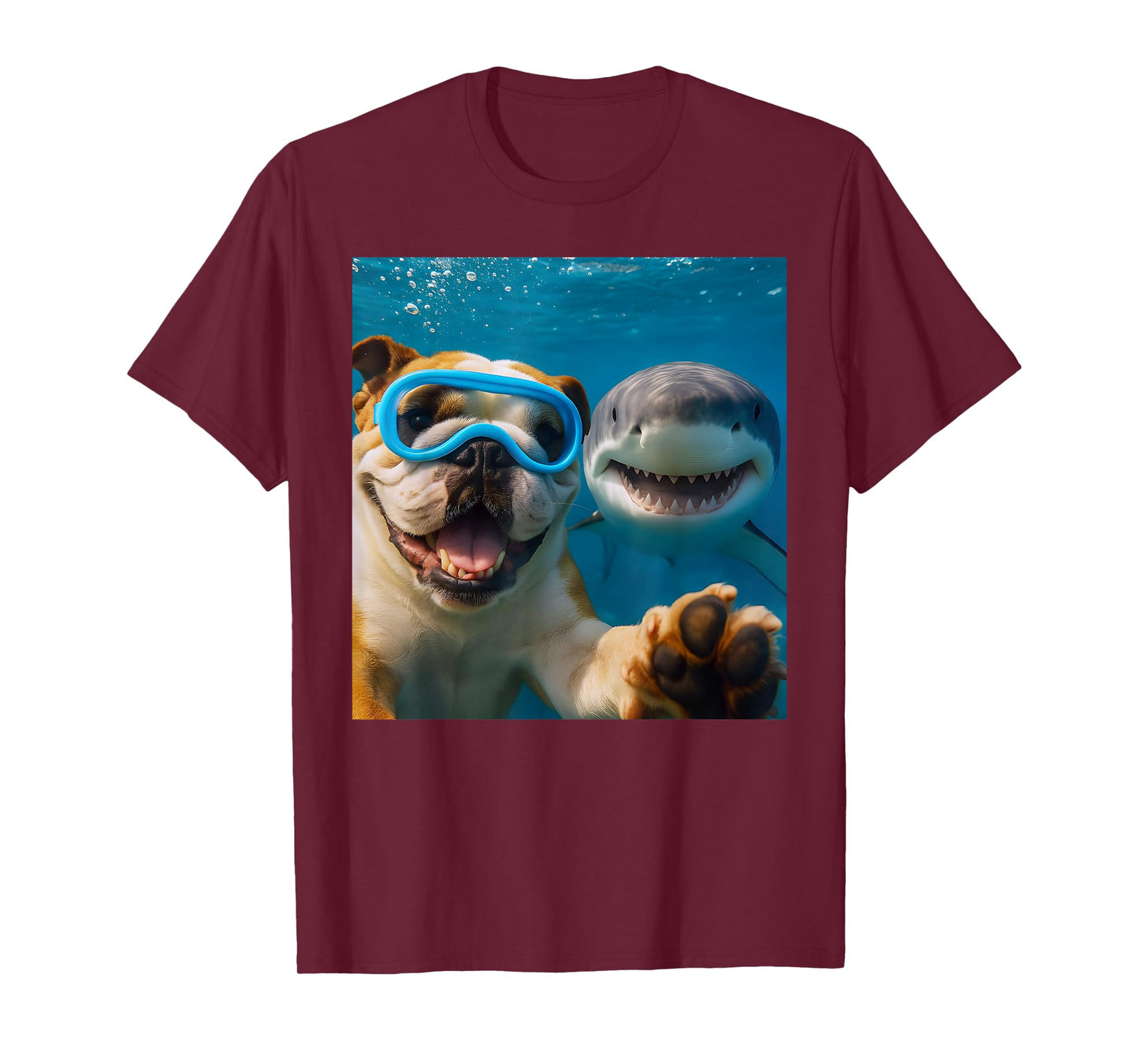Funny English Bulldog Dog Selfie with Shark Ocean Lovers T-Shirt