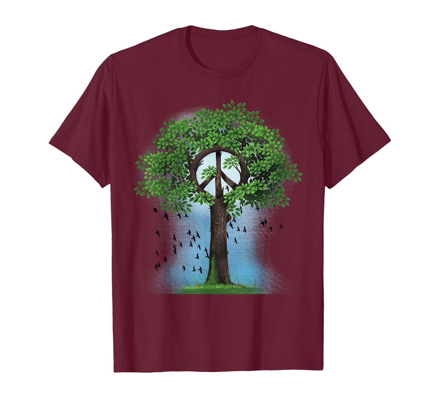 Peace Sign Hippie Retro Tree Nature Peace Symbol Unity Birds T-Shirt