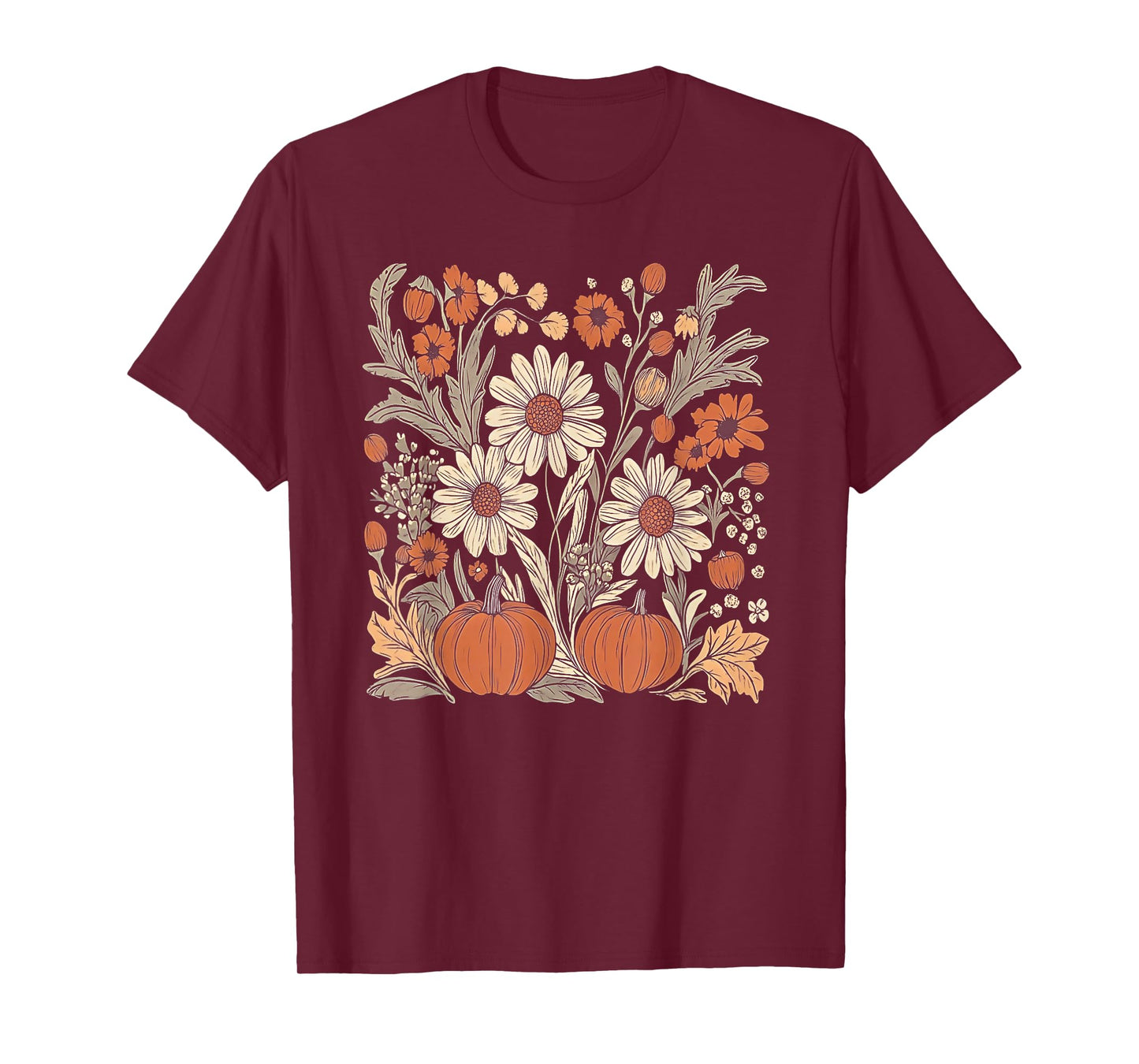 Wildflower Pumpkin Season Autumn Fall Leaves Thanksgiving T-Shirt