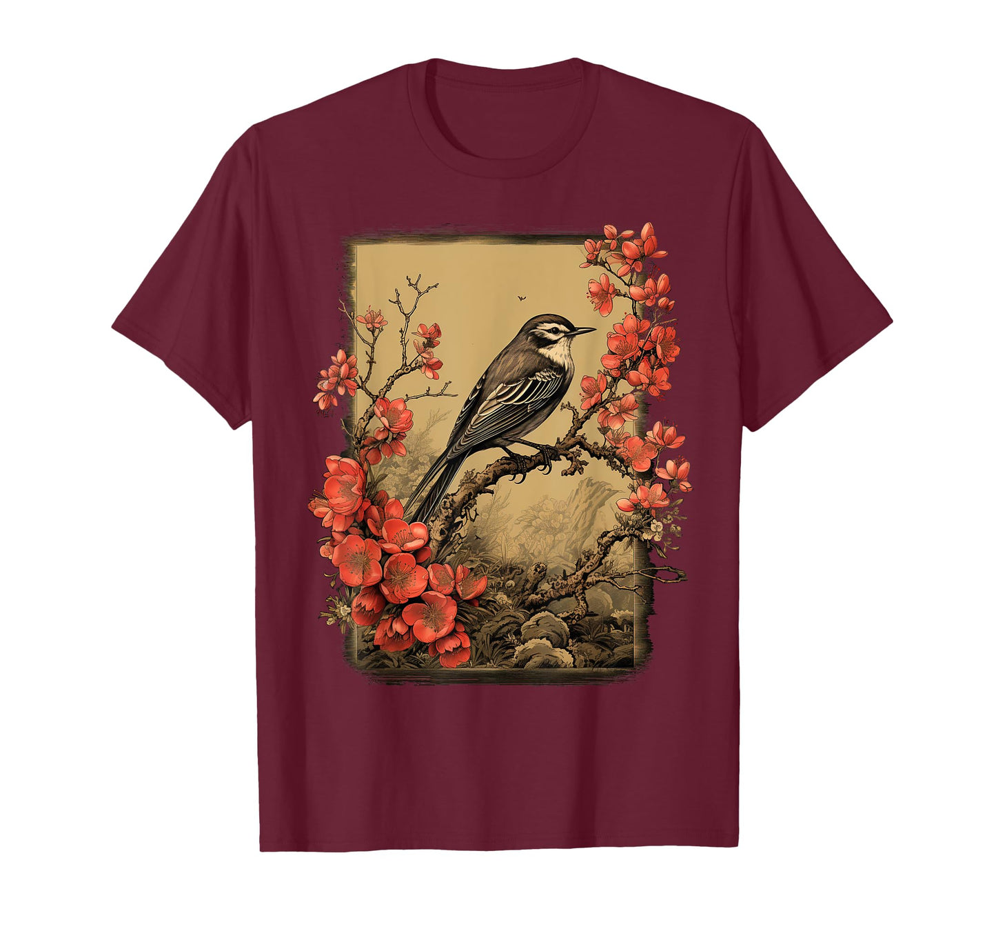 Vintage Bird and Flowers Japanese Art T-Shirt