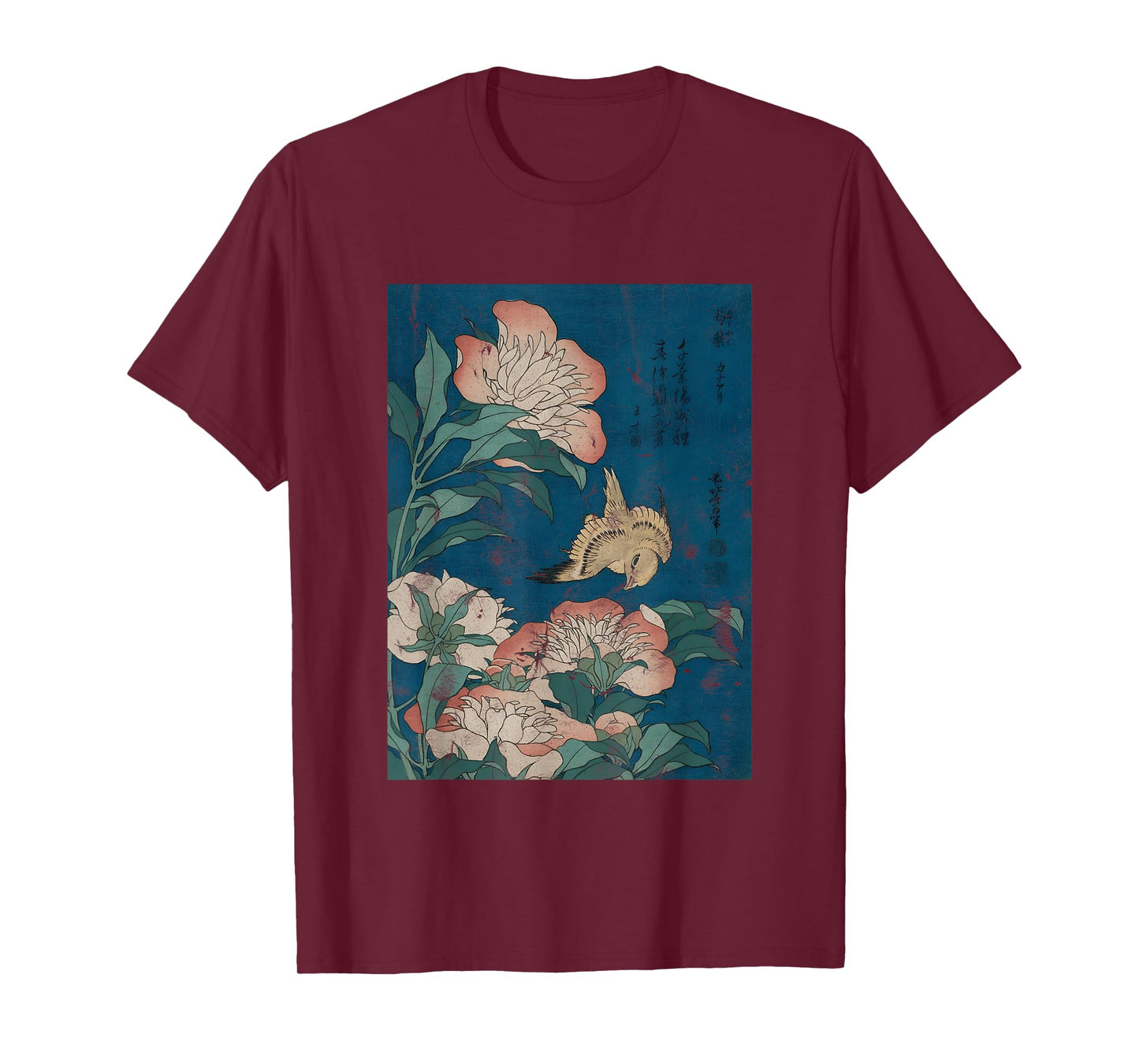 Hokusai Peonies and Canary Vintage Japanese Art T-Shirt
