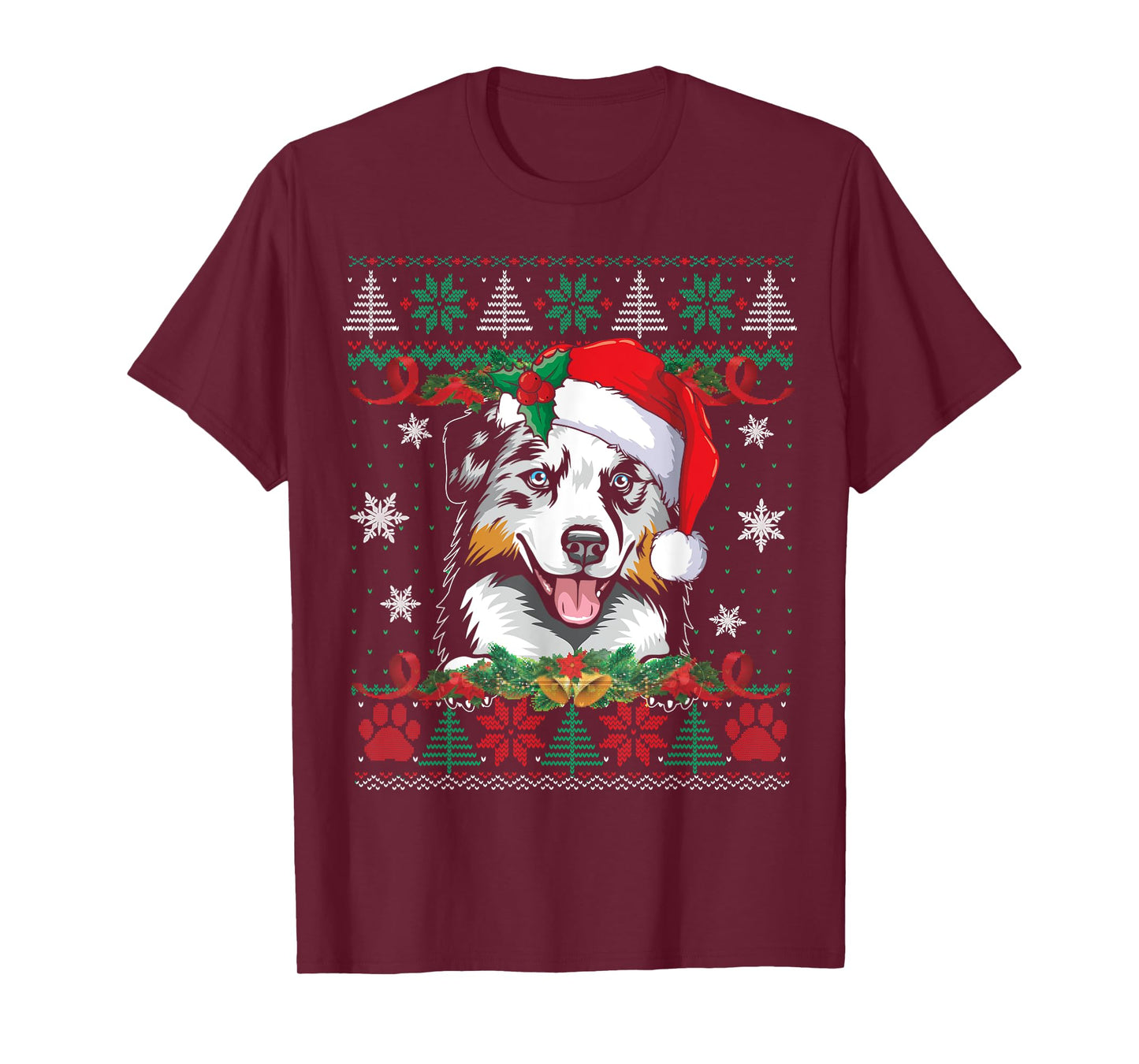 Australian Shepherd Christmas Ugly Sweater Funny Dog Lover T-Shirt