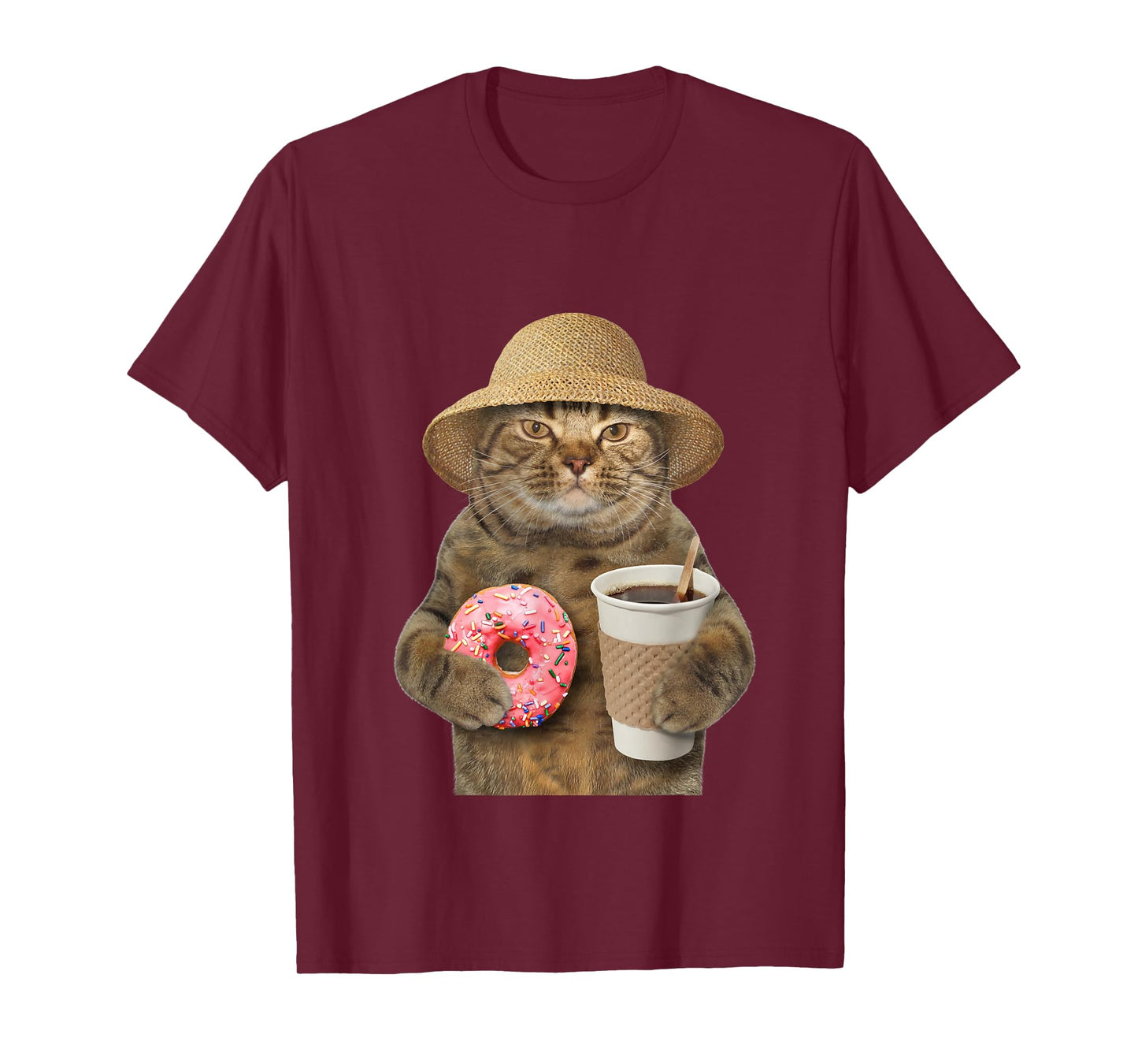 Funny brown Cat with coffee and donut T-Shirt