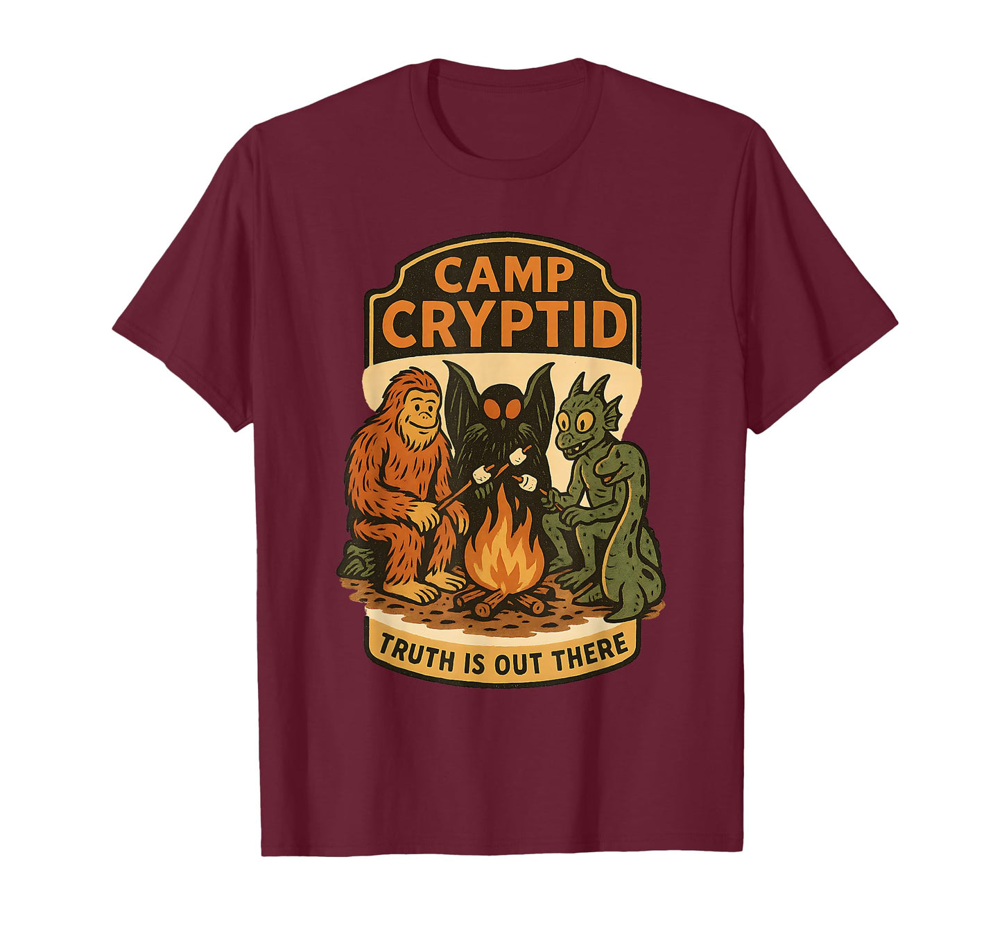 Funny Camp Cryptid Bigfoot Mothman Jackalope Retro Camping T-Shirt
