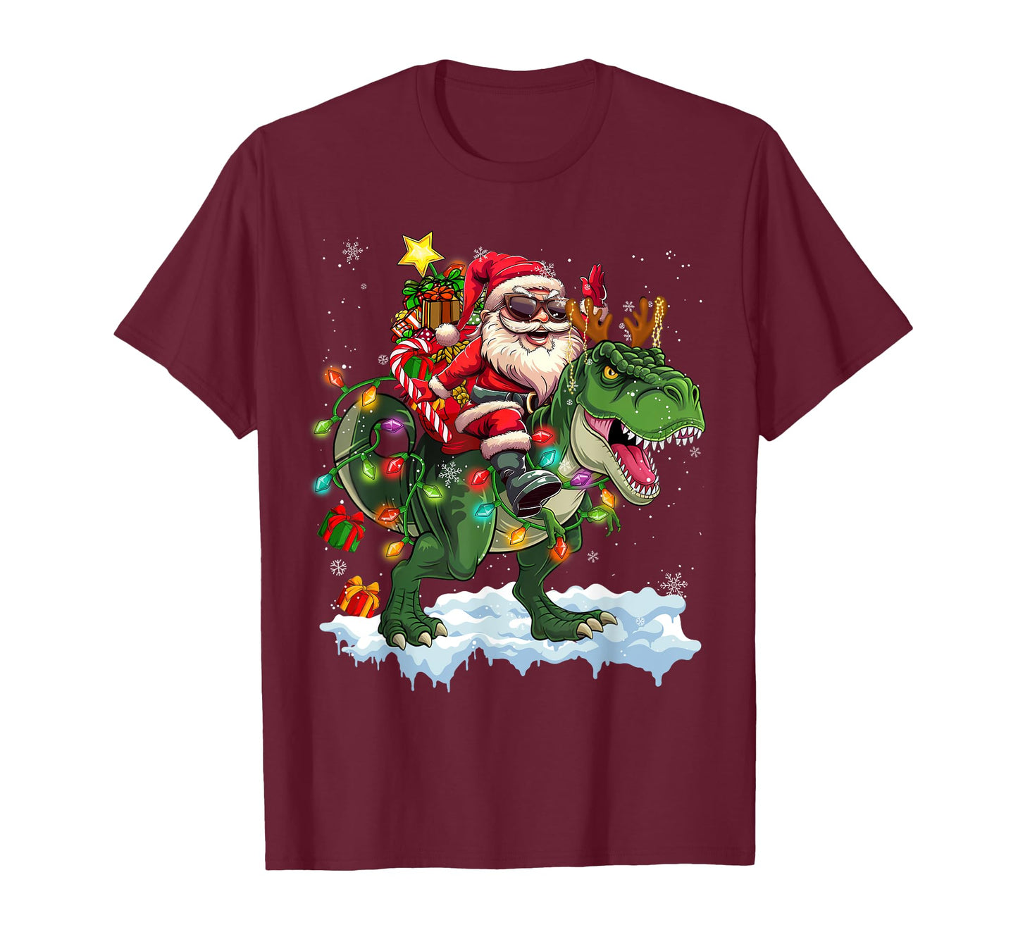 Merry Christmas 2025 Santa Riding Dinosaur Xmas Boy Men Kids T-Shirt