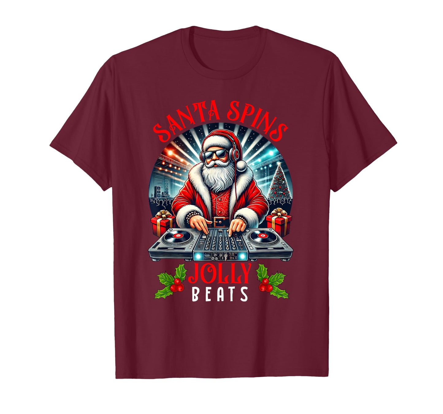 DJ Santa Spins Jolly Beats Christmas Party Music Lovers Pjs T-Shirt