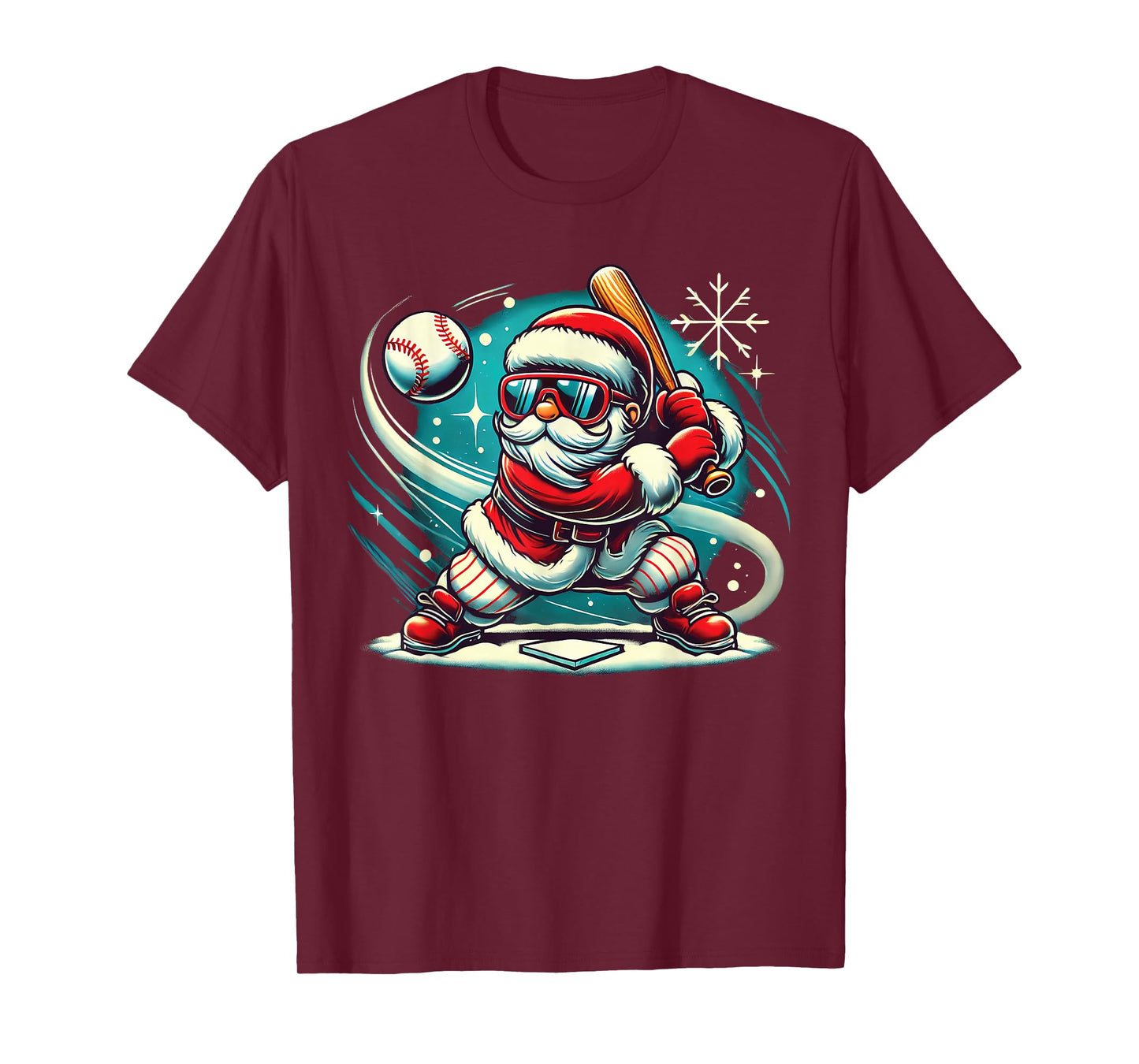 Cute Santa Claus Playing Baseball Boys Kids Teens Christmas T-Shirt