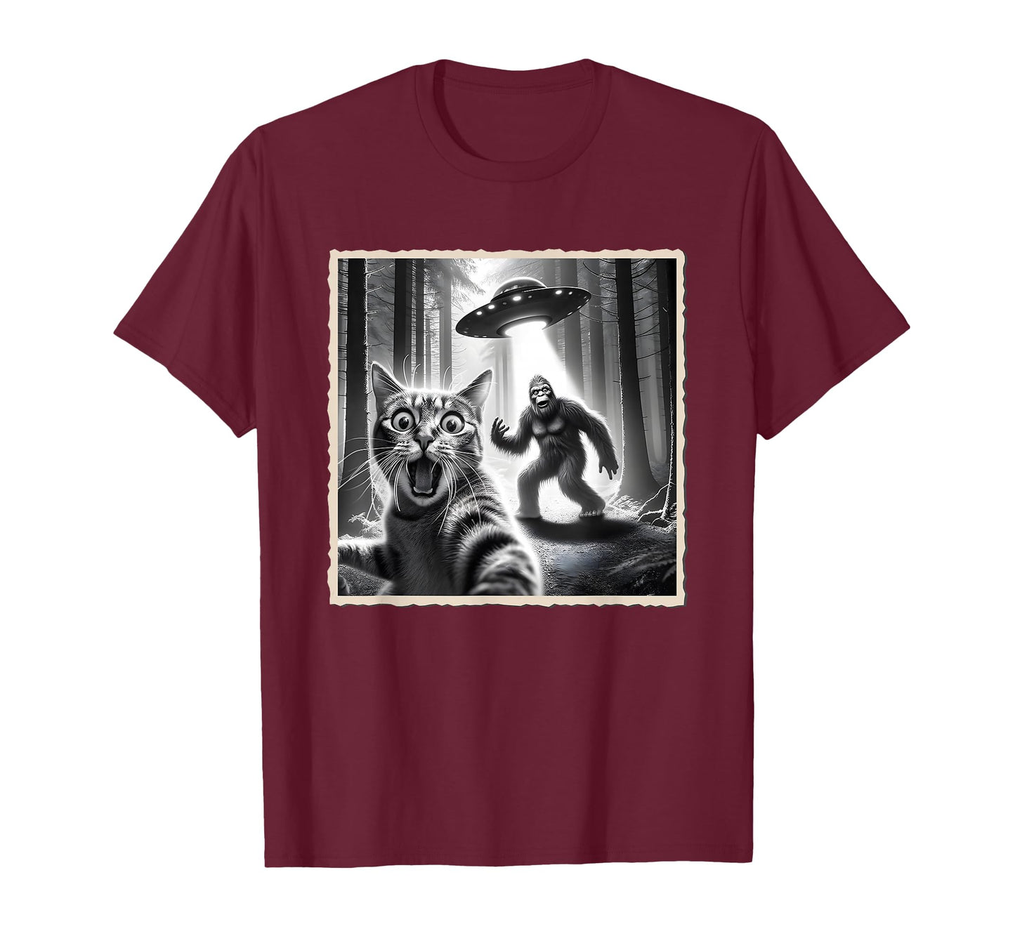 Cat Selfie With Bigfoot & UFO | Funny Sasquatch & Cat T-Shirt