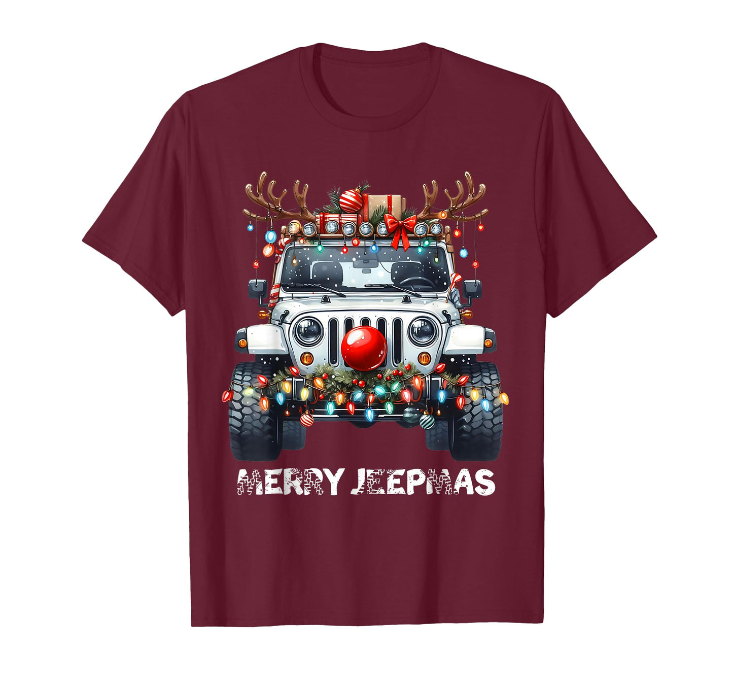 Merry Jeepmas Ugly Light Reindeer Christmas T-Shirt