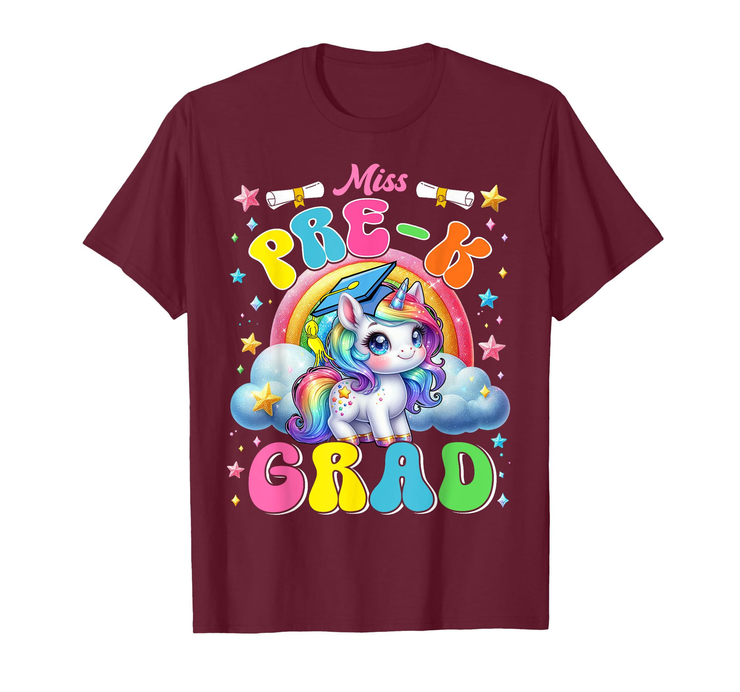 Kids Miss Pre-K Grad Graduation Cute Unicorn Rainbow Girls T-Shirt