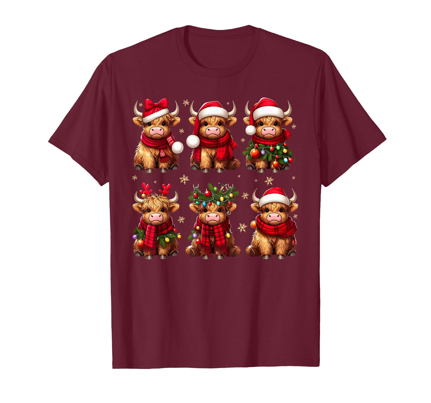 Highland Cow Santa Christmas Lights Funny Xmas Animal Lover T-Shirt